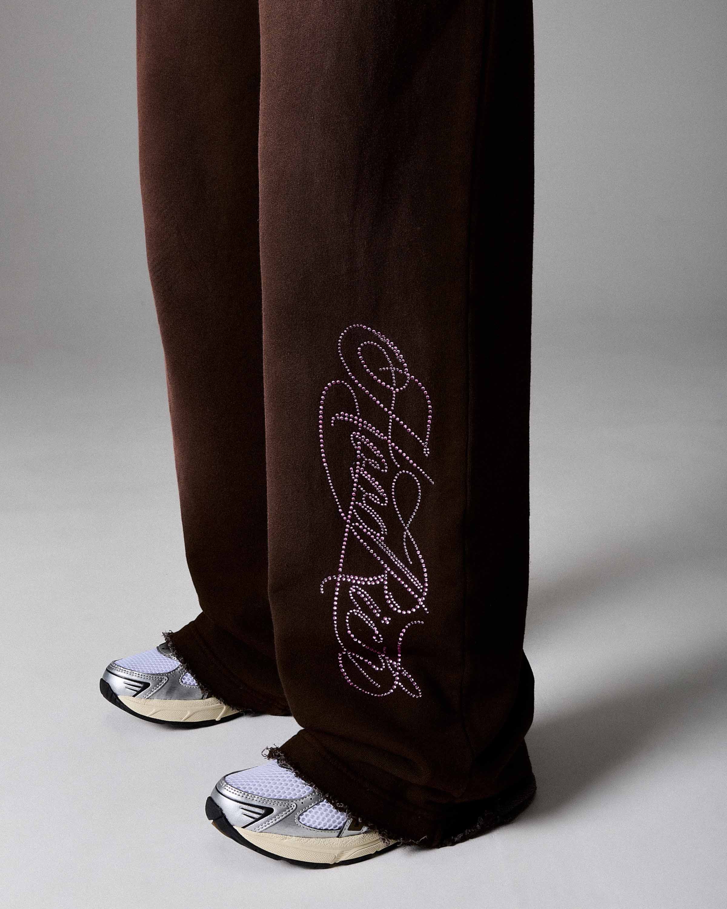 The Winner's Circle Amber Script Low Rise Oversized Wide Leg Joggers - Brown/Pink - Image 4