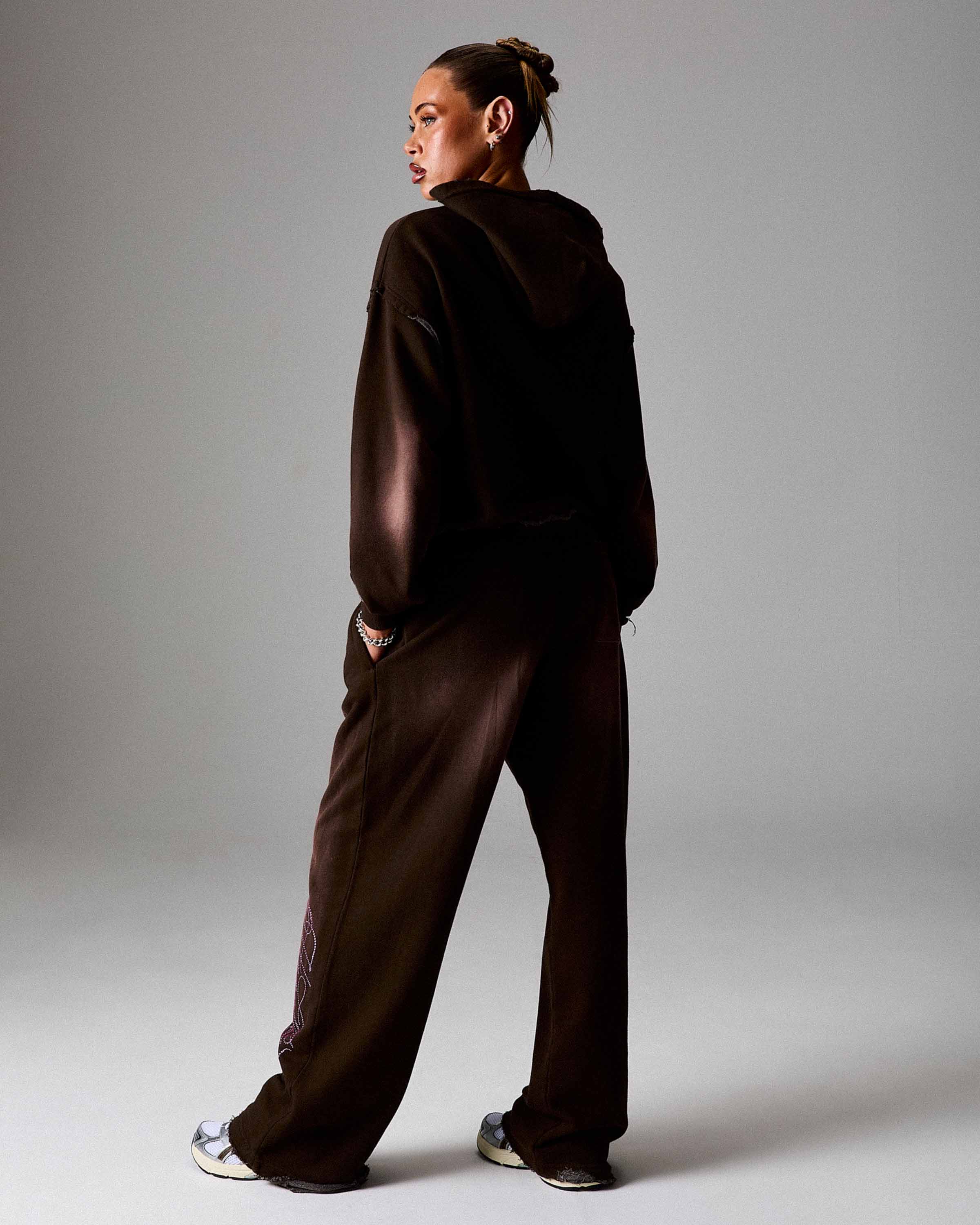 The Winner's Circle Amber Script Low Rise Oversized Wide Leg Joggers - Brown/Pink - Image 6