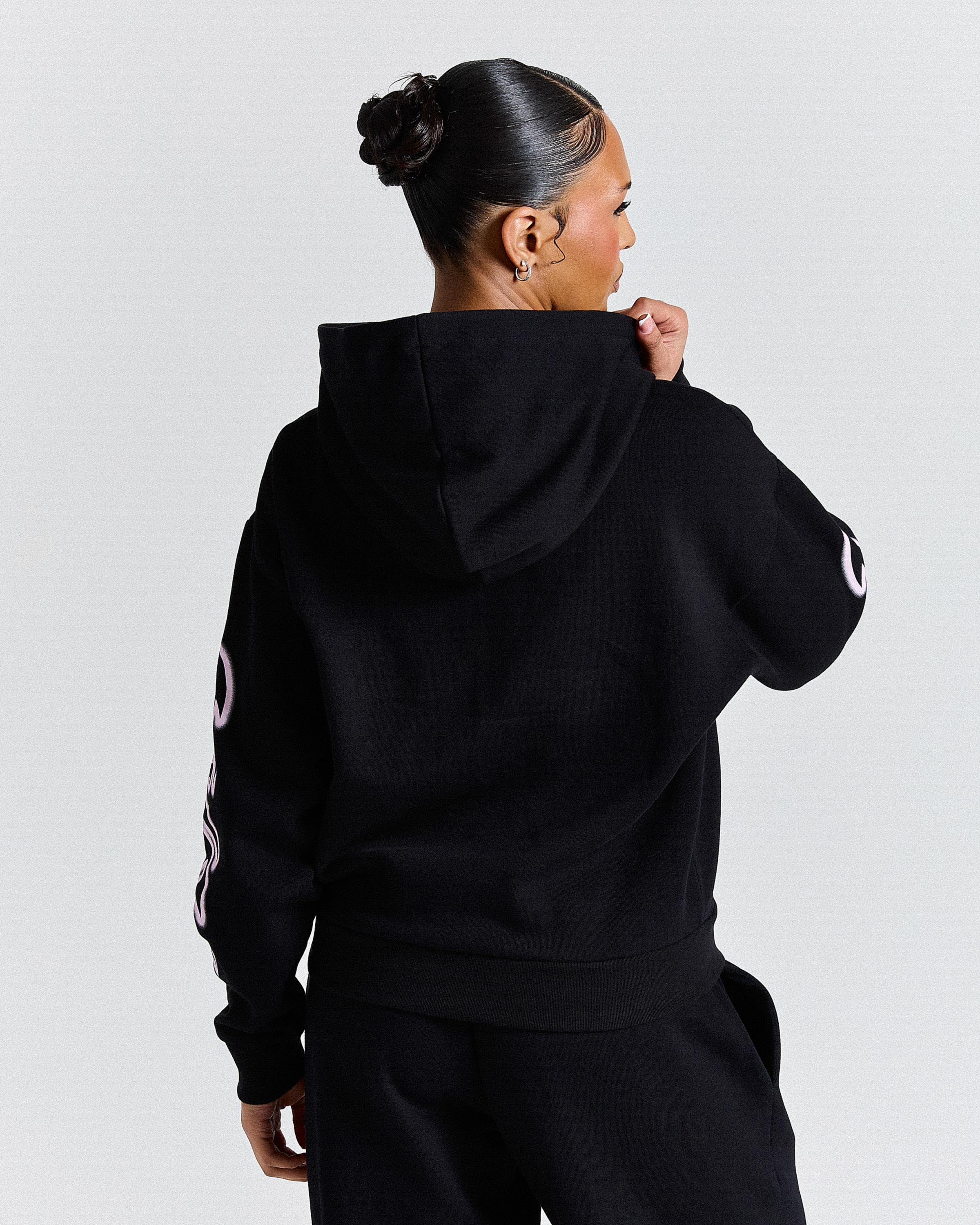 Asha Mid Length Zip Hoodie - Black/Pink - Image 10