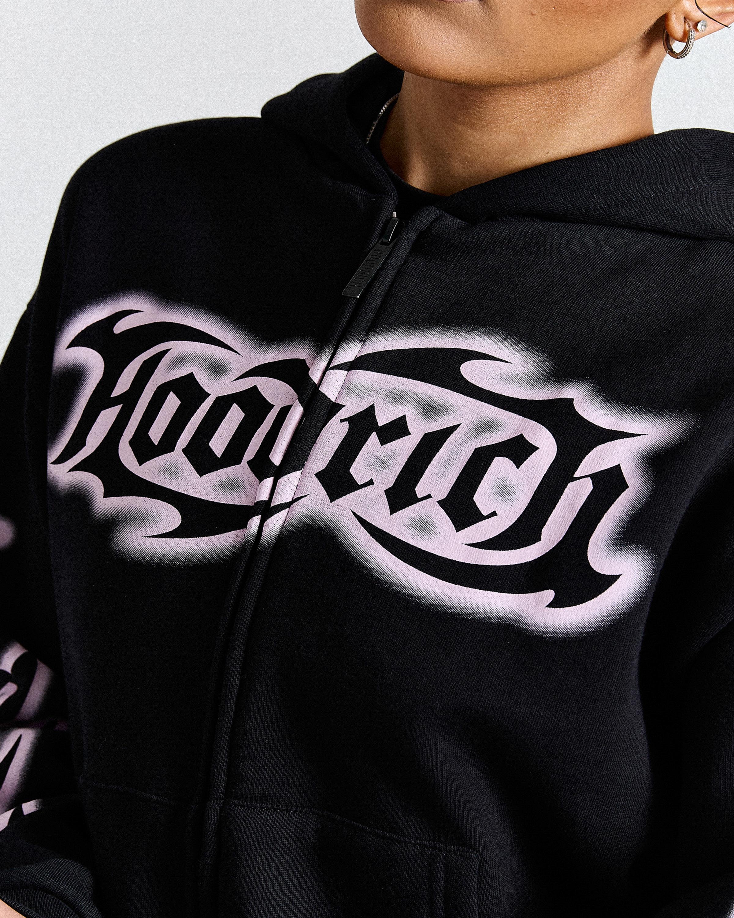 Asha Mid Length Zip Hoodie - Black/Pink - Image 13