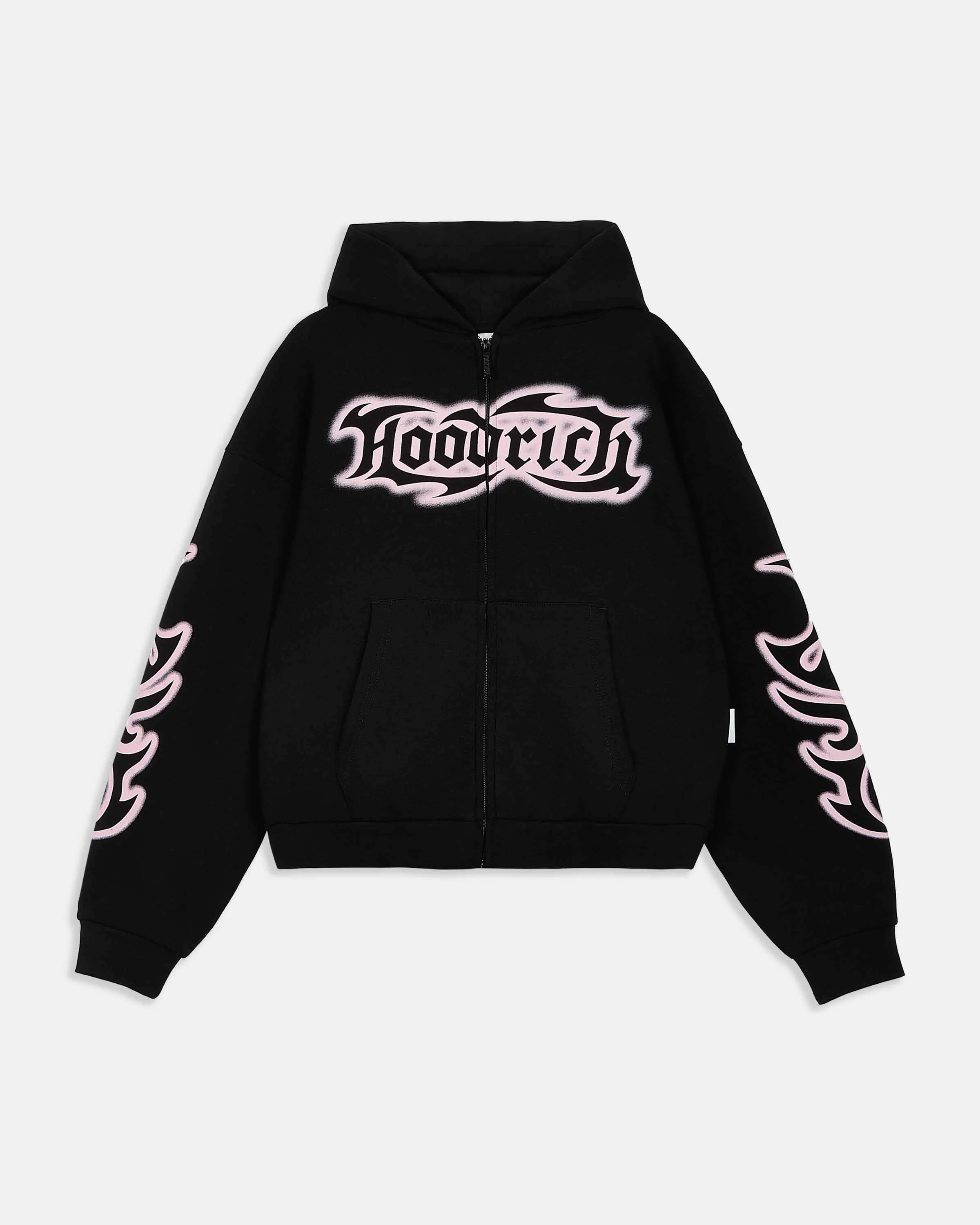 Asha Mid Length Zip Hoodie - Black/Pink - Image 3