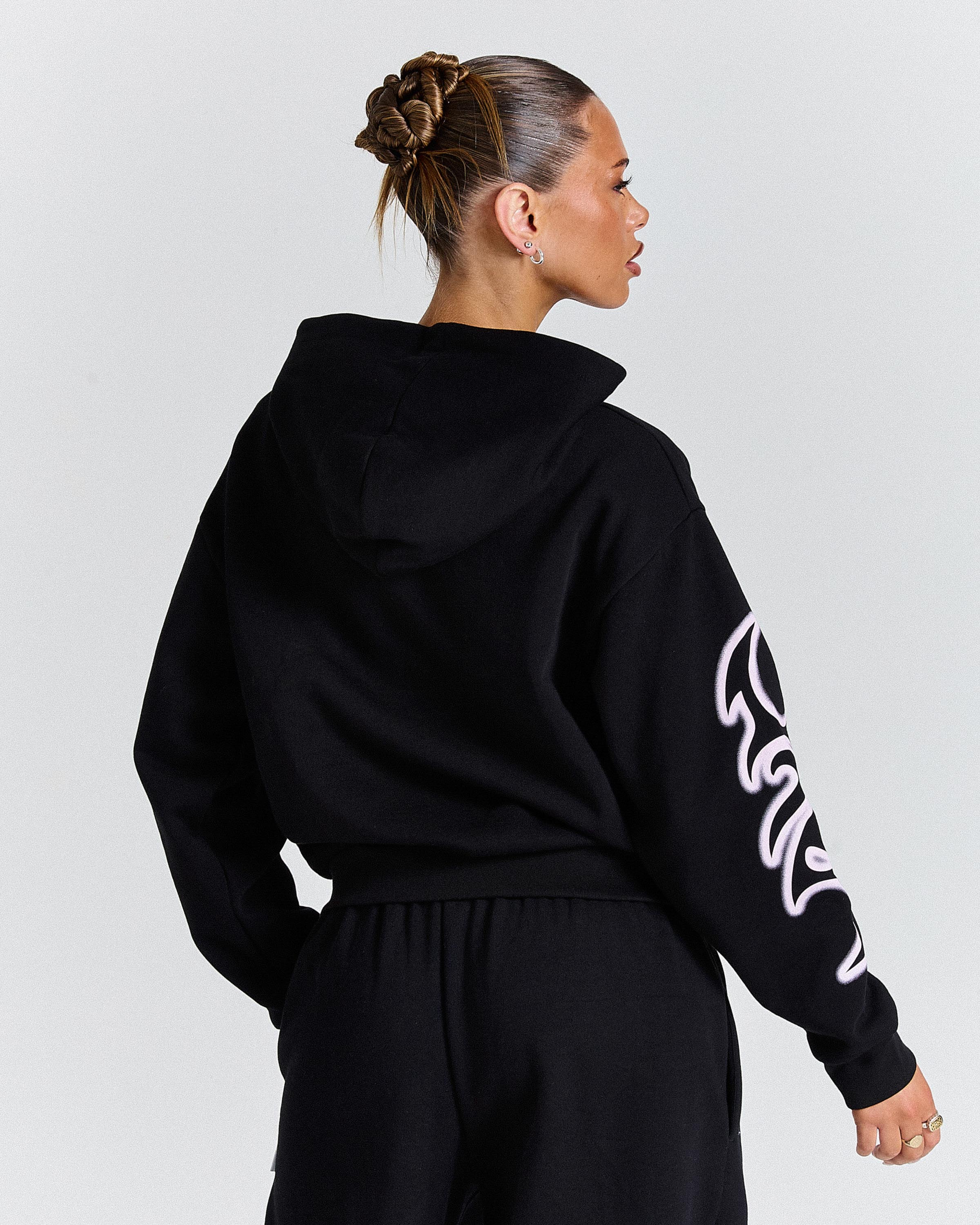 Asha Mid Length Zip Hoodie - Black/Pink - Image 6