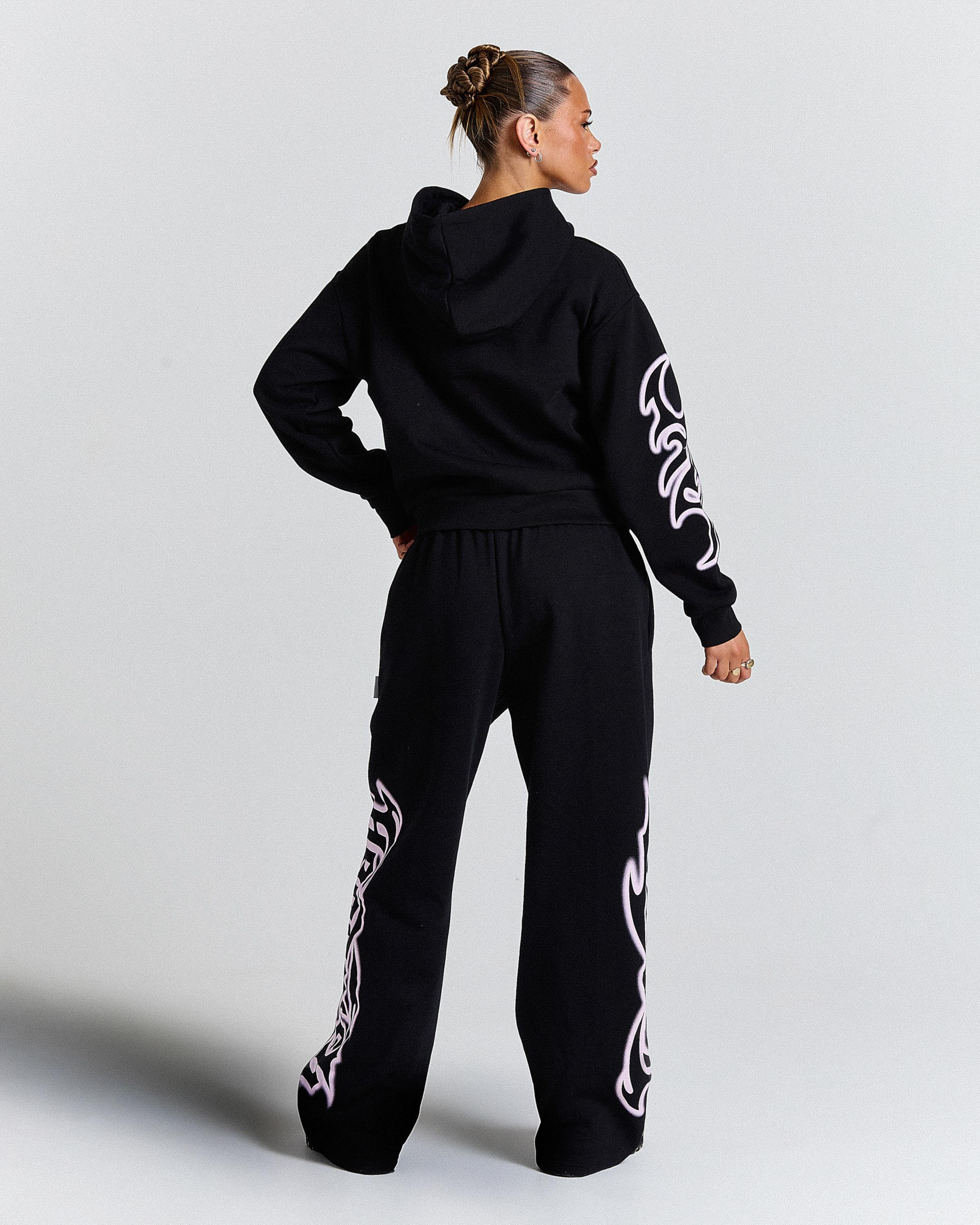 Asha Mid Length Zip Hoodie - Black/Pink - Image 7