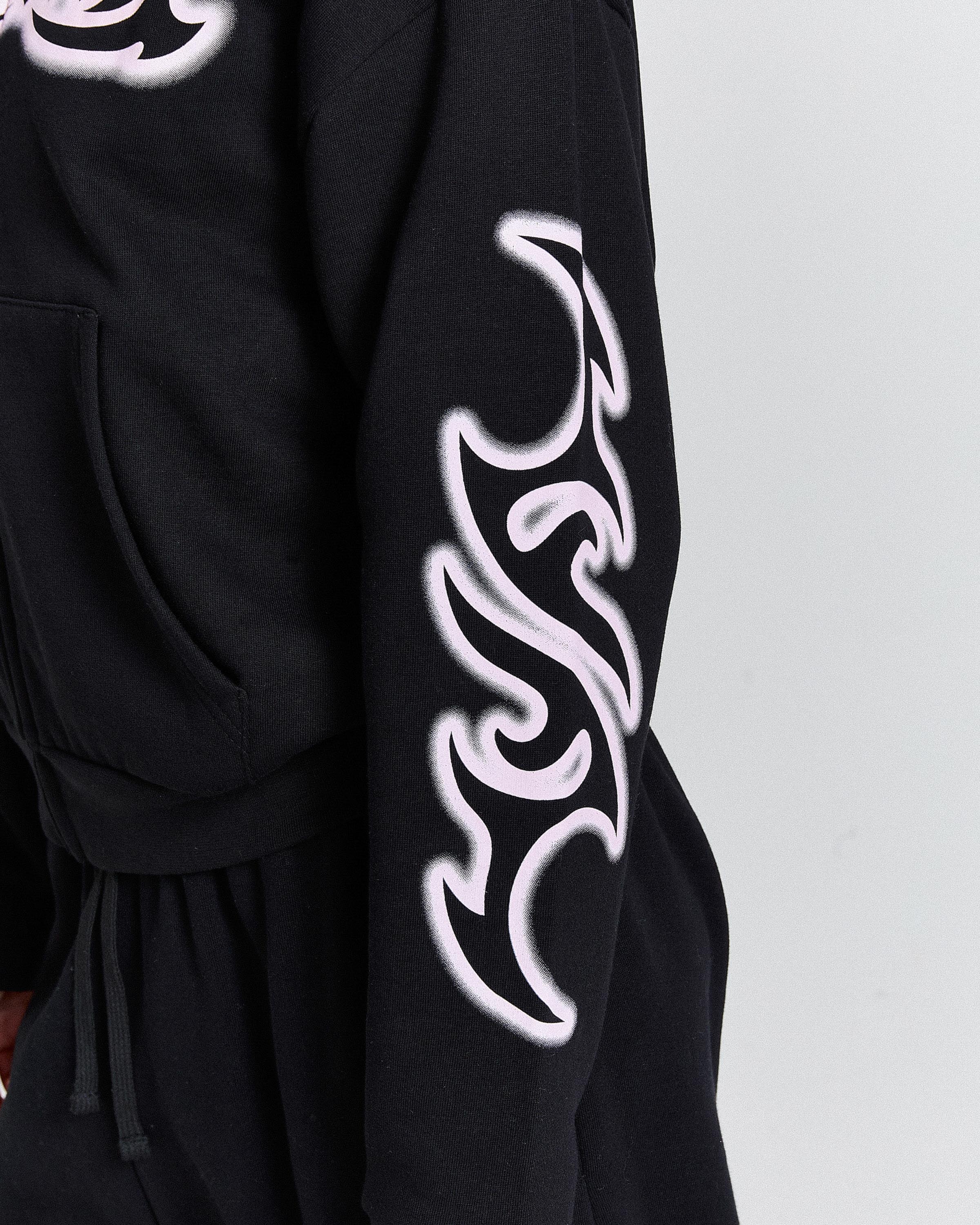 Asha Mid Length Zip Hoodie - Black/Pink - Image 9