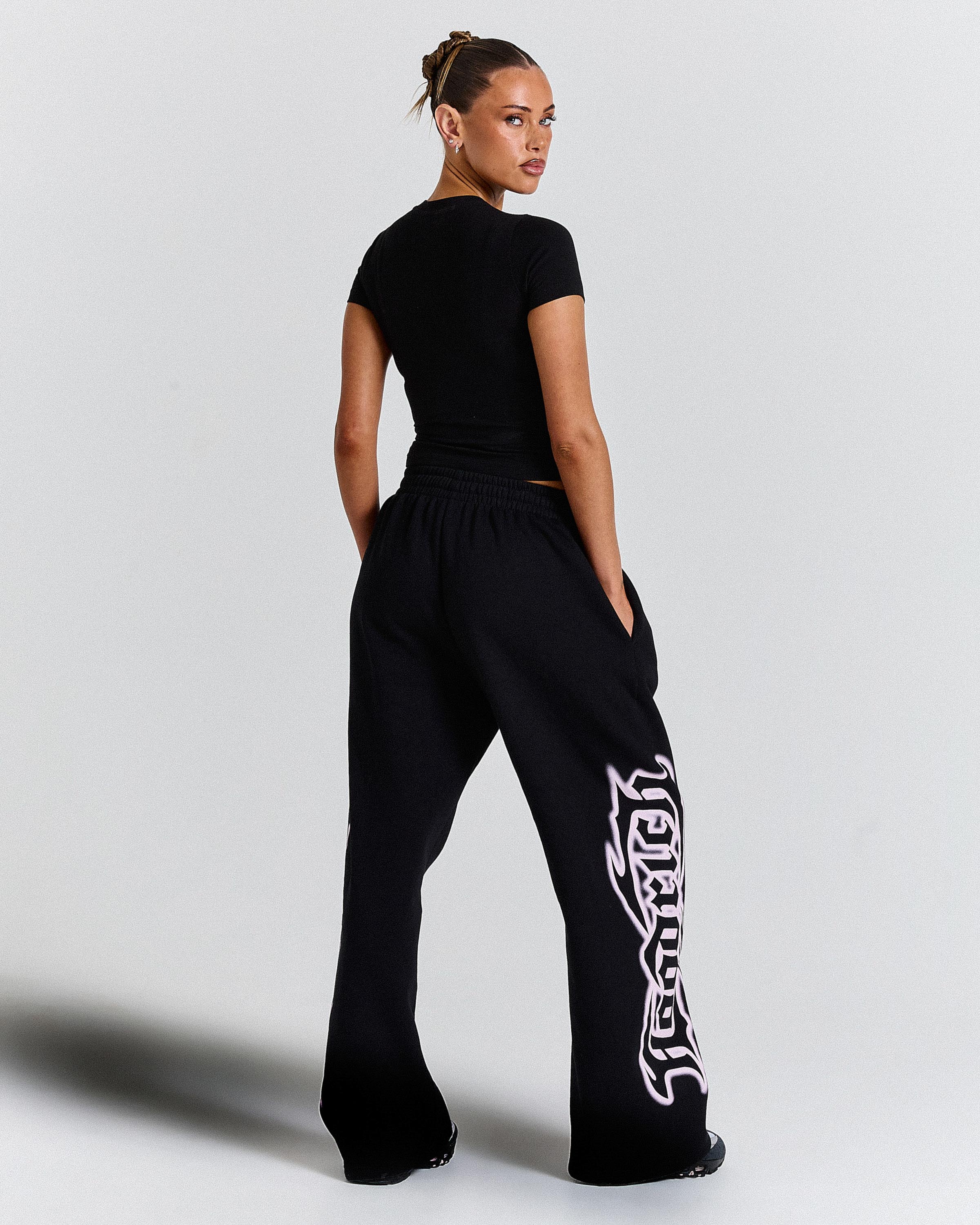 Asha Oversized Wide Leg Joggers - Black/Pink - Image 10