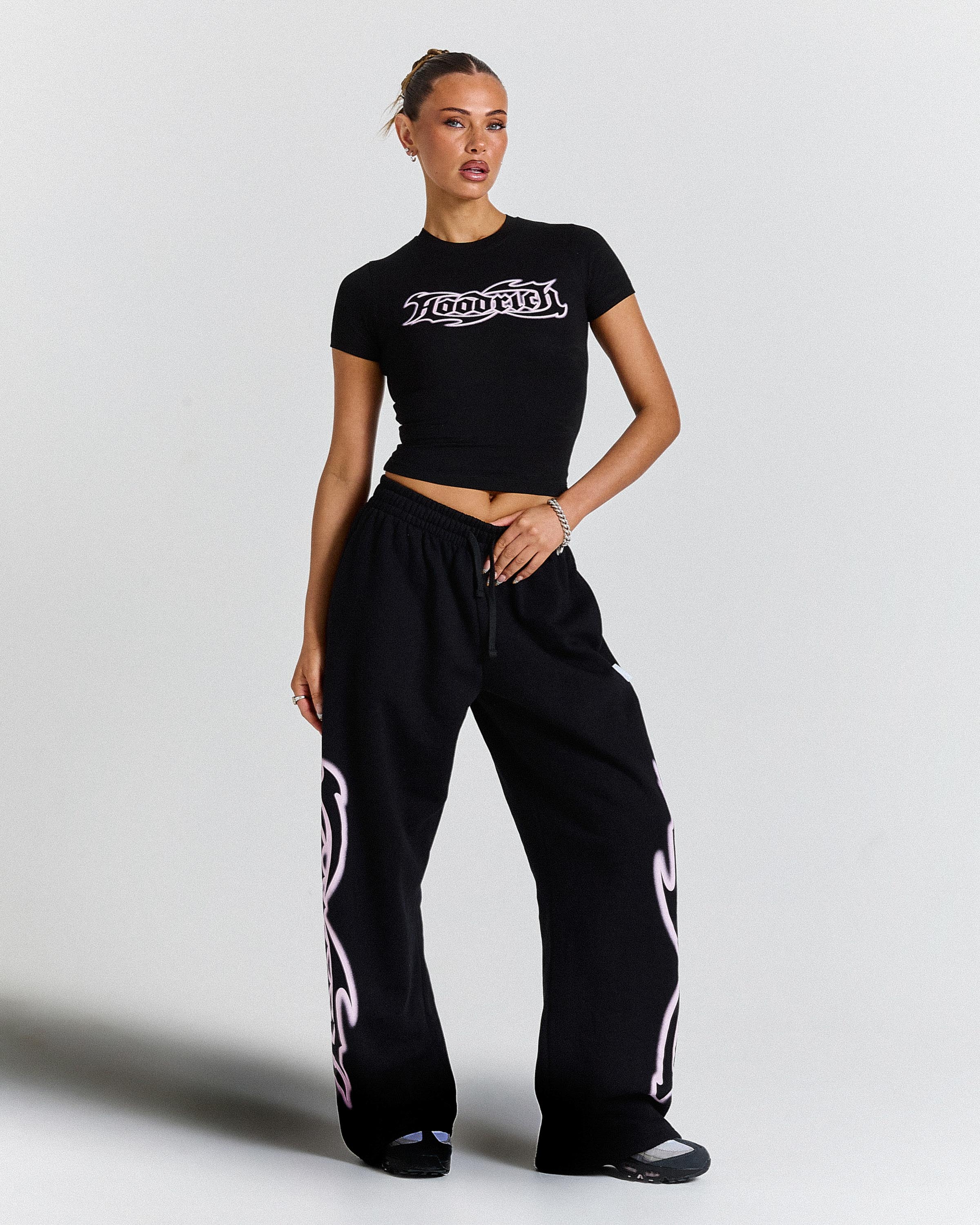 Asha Oversized Wide Leg Joggers - Black/Pink - Image 2
