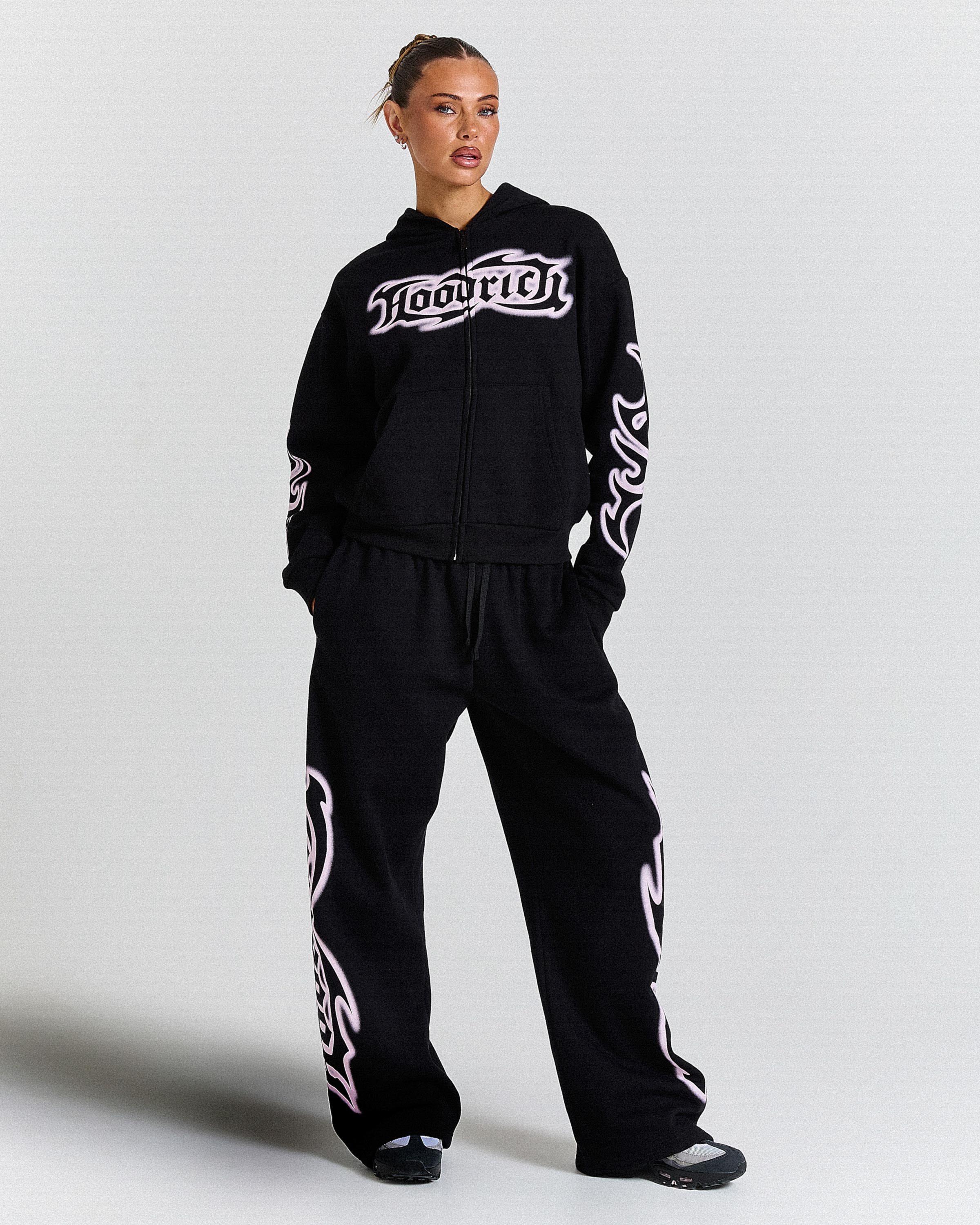 Asha Oversized Wide Leg Joggers - Black/Pink - Image 5