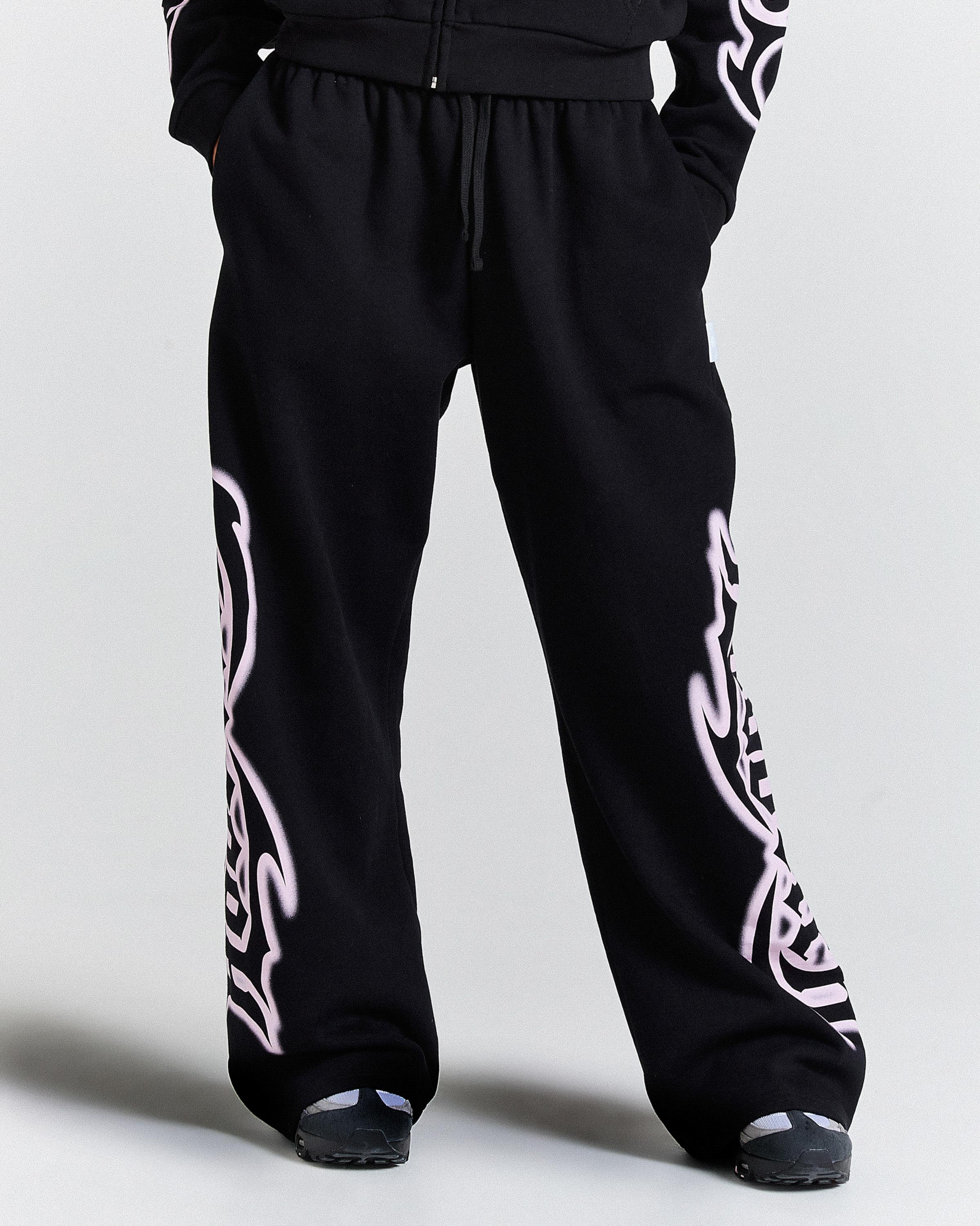 Asha Oversized Wide Leg Joggers - Black/Pink - Image 6