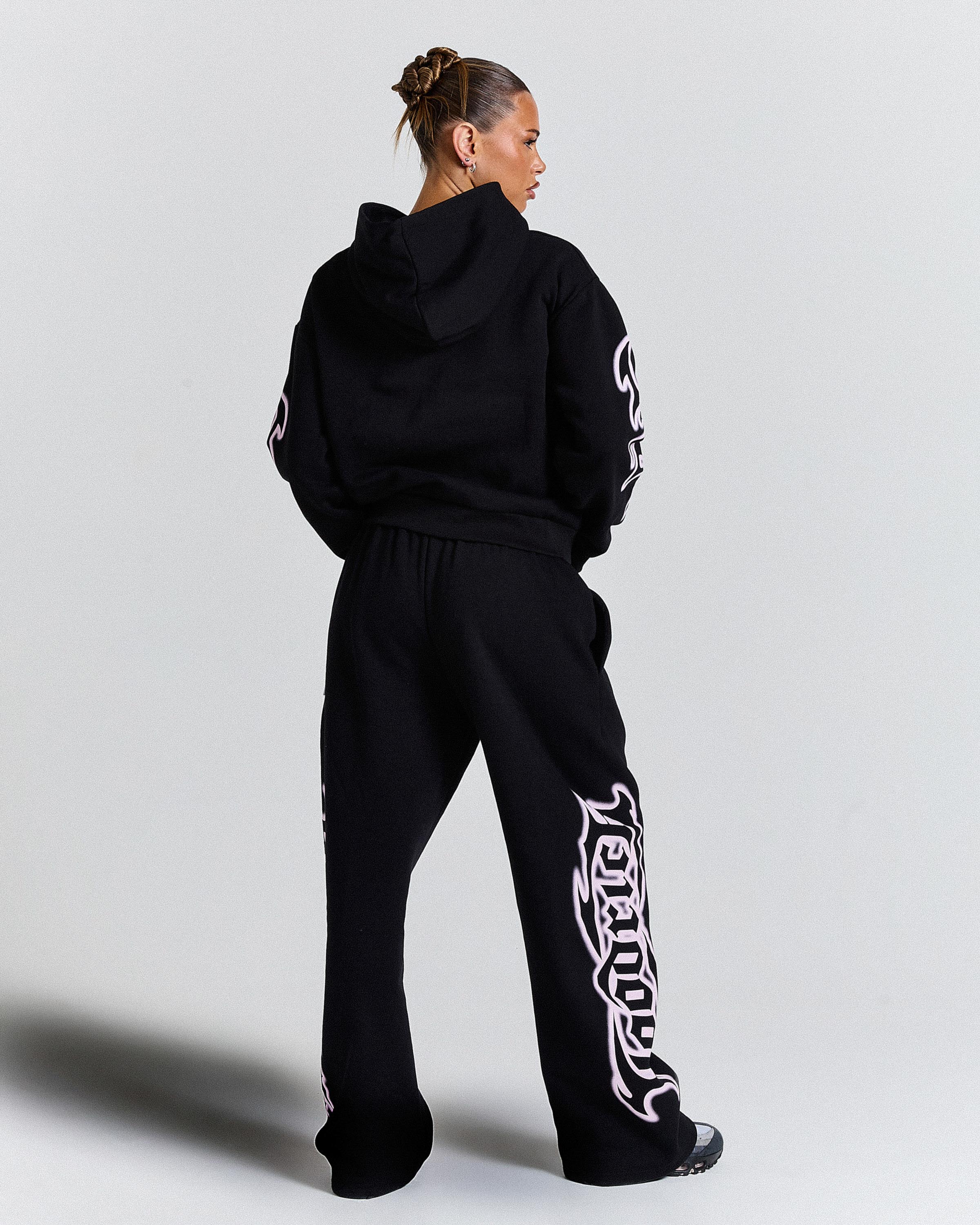 Asha Oversized Wide Leg Joggers - Black/Pink - Image 8