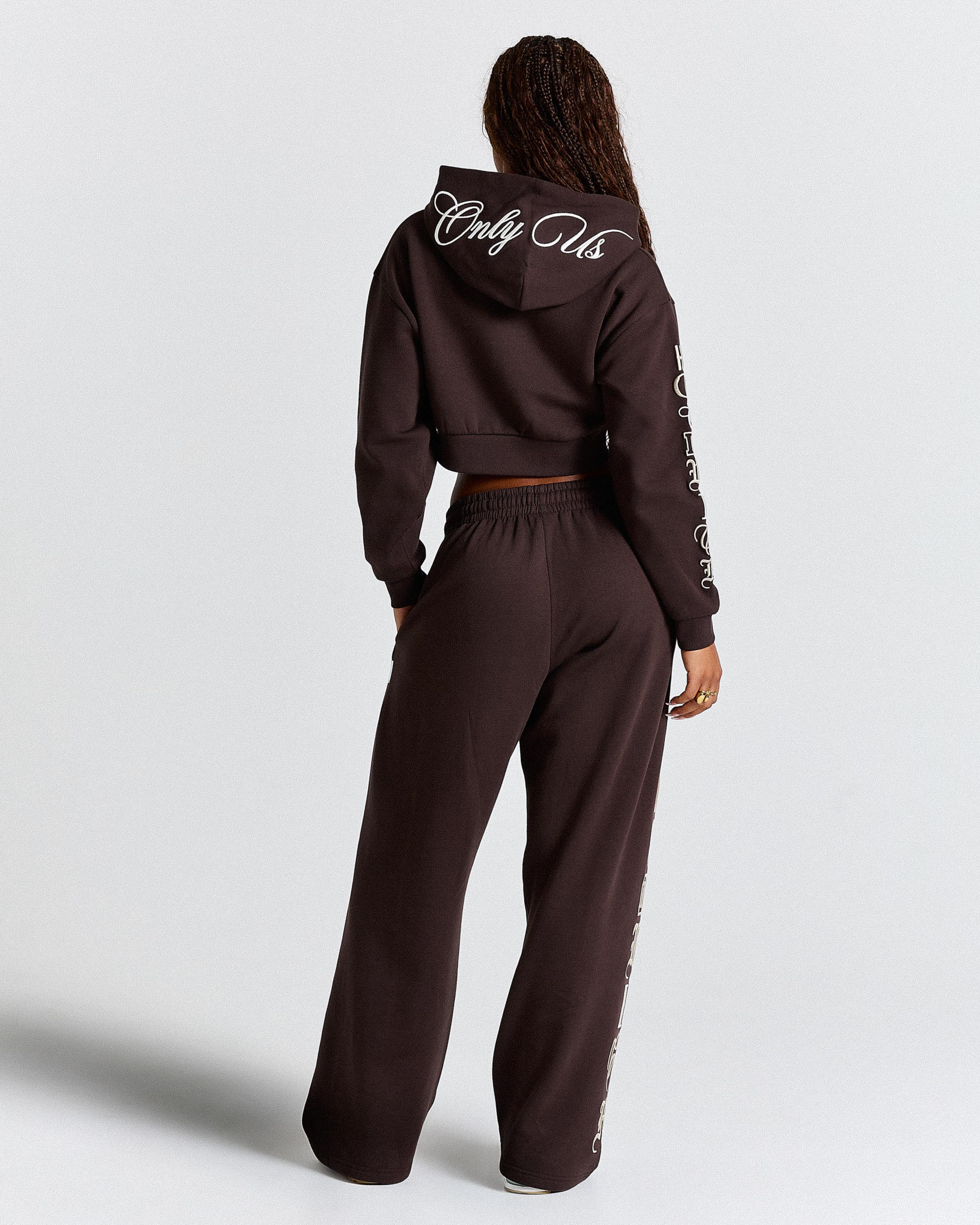 Calor Cropped Zip Hoodie - Brown/White - Image 12