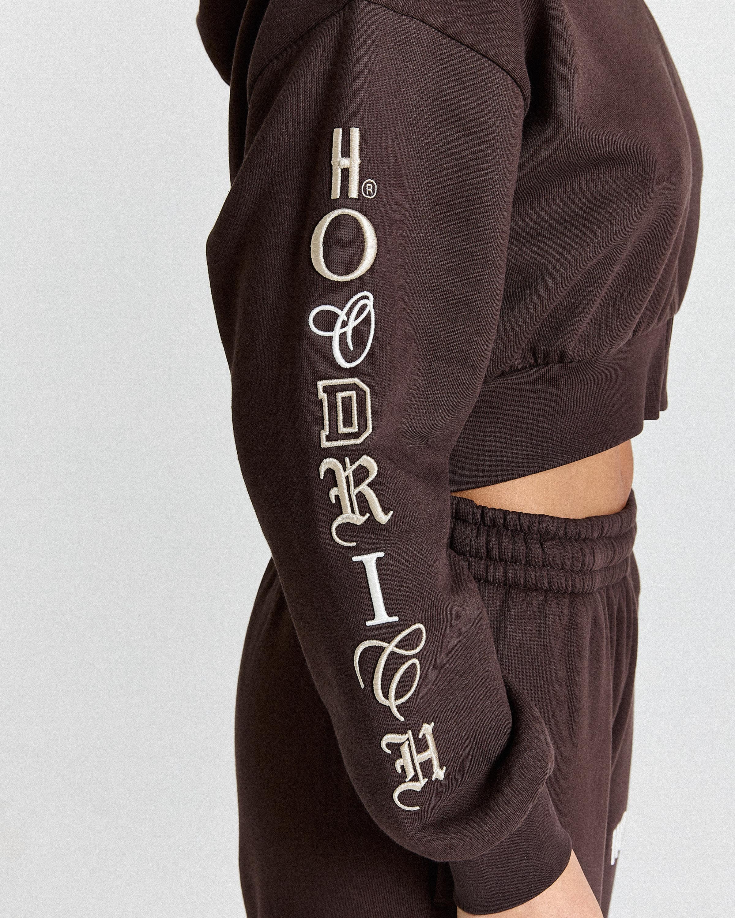 Calor Cropped Zip Hoodie - Brown/White - Image 14