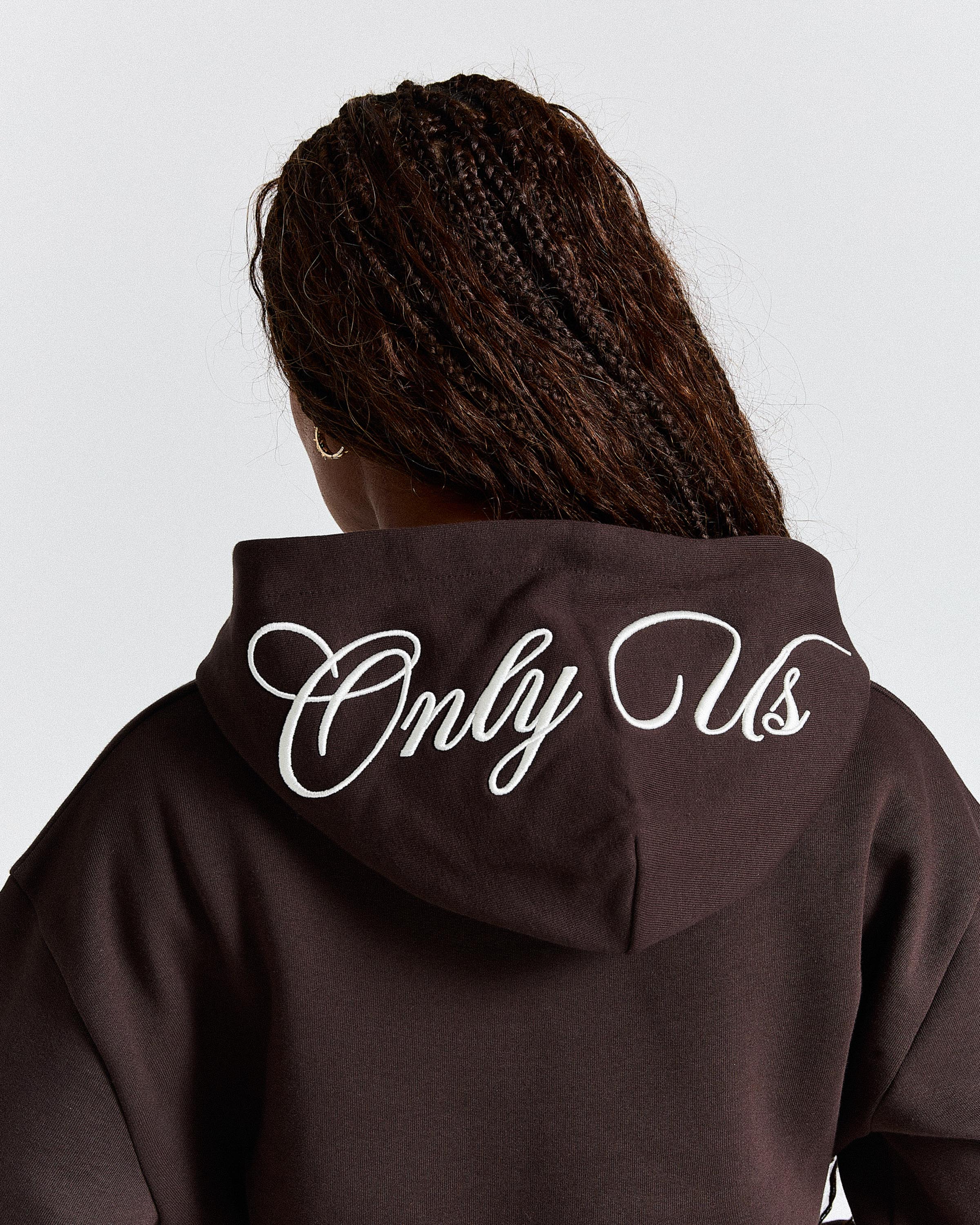 Calor Cropped Zip Hoodie - Brown/White - Image 15