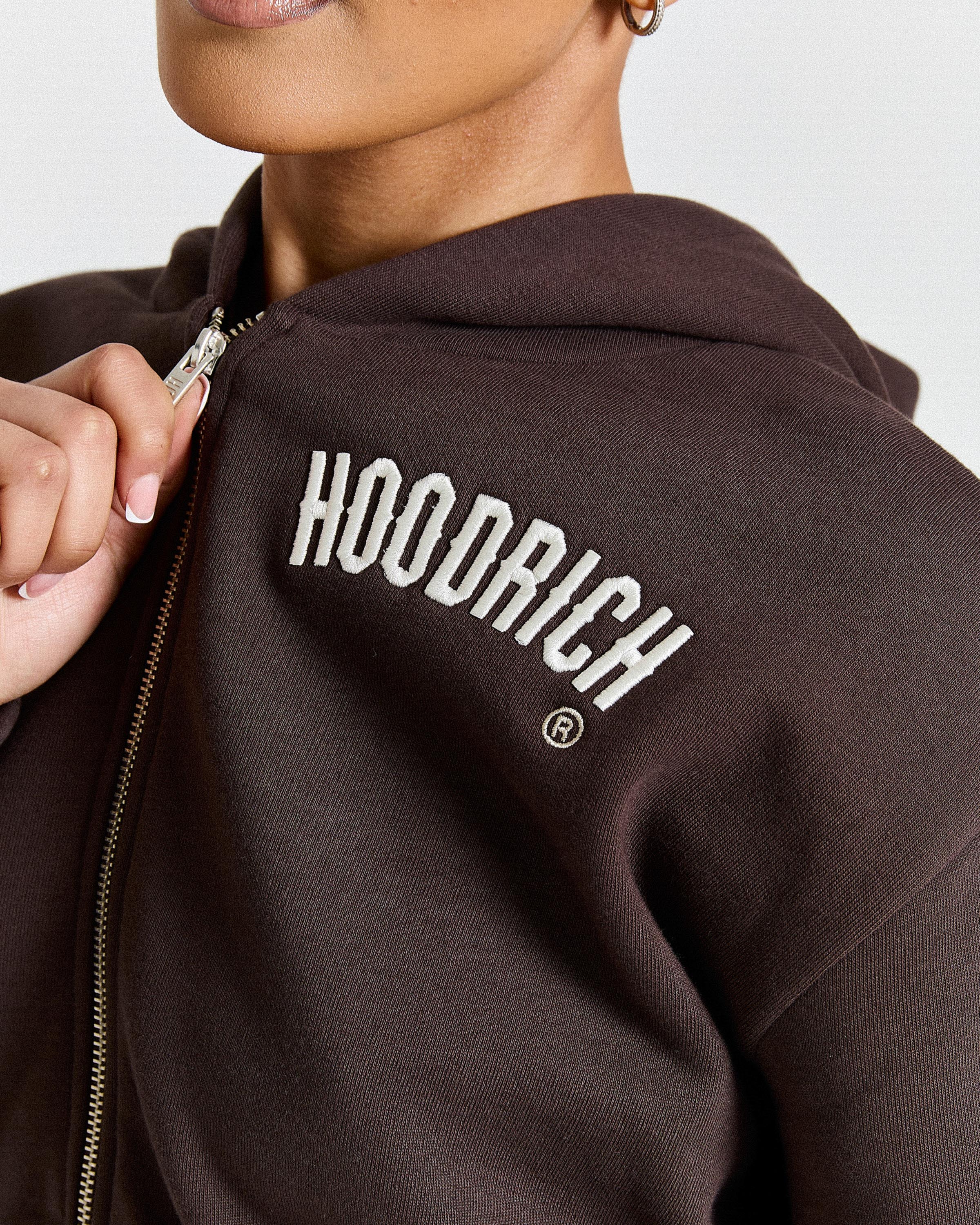 Calor Cropped Zip Hoodie - Brown/White - Image 16