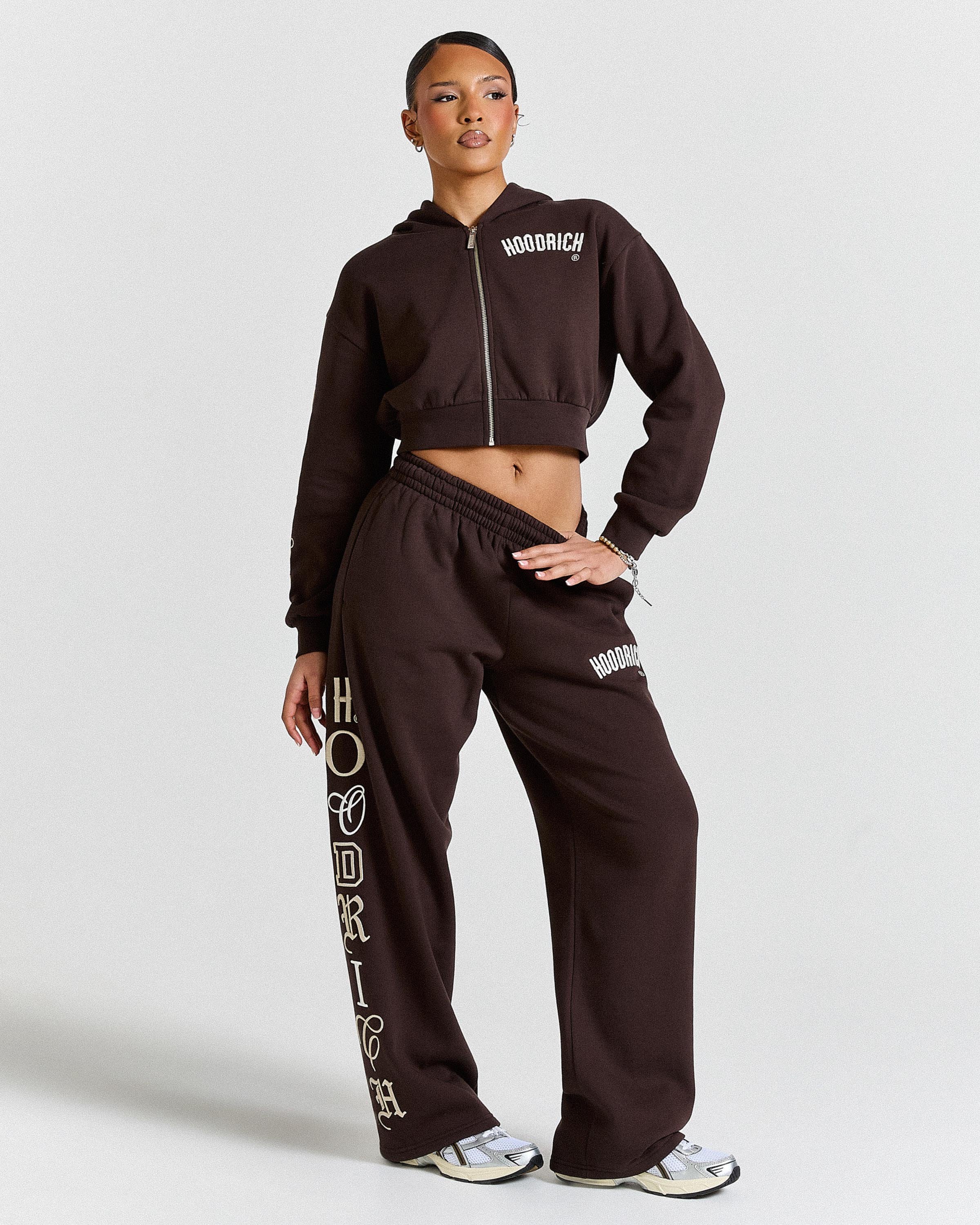 Calor Cropped Zip Hoodie - Brown/White - Image 6
