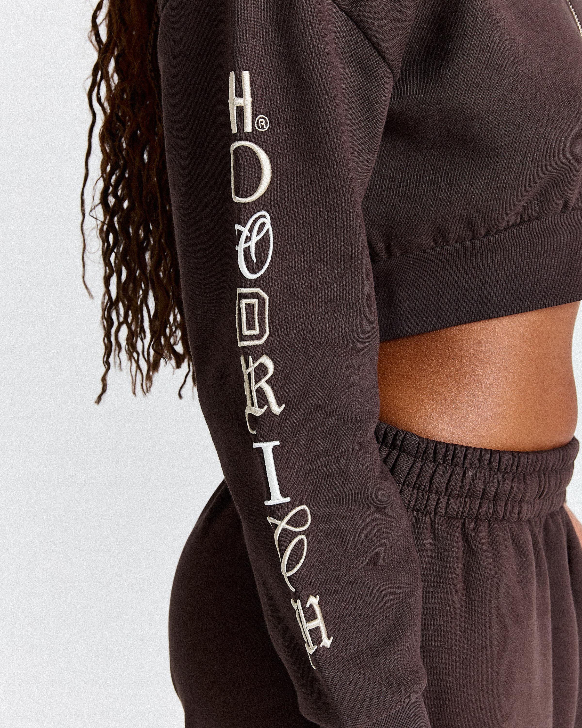 Calor Cropped Zip Hoodie - Brown/White - Image 9