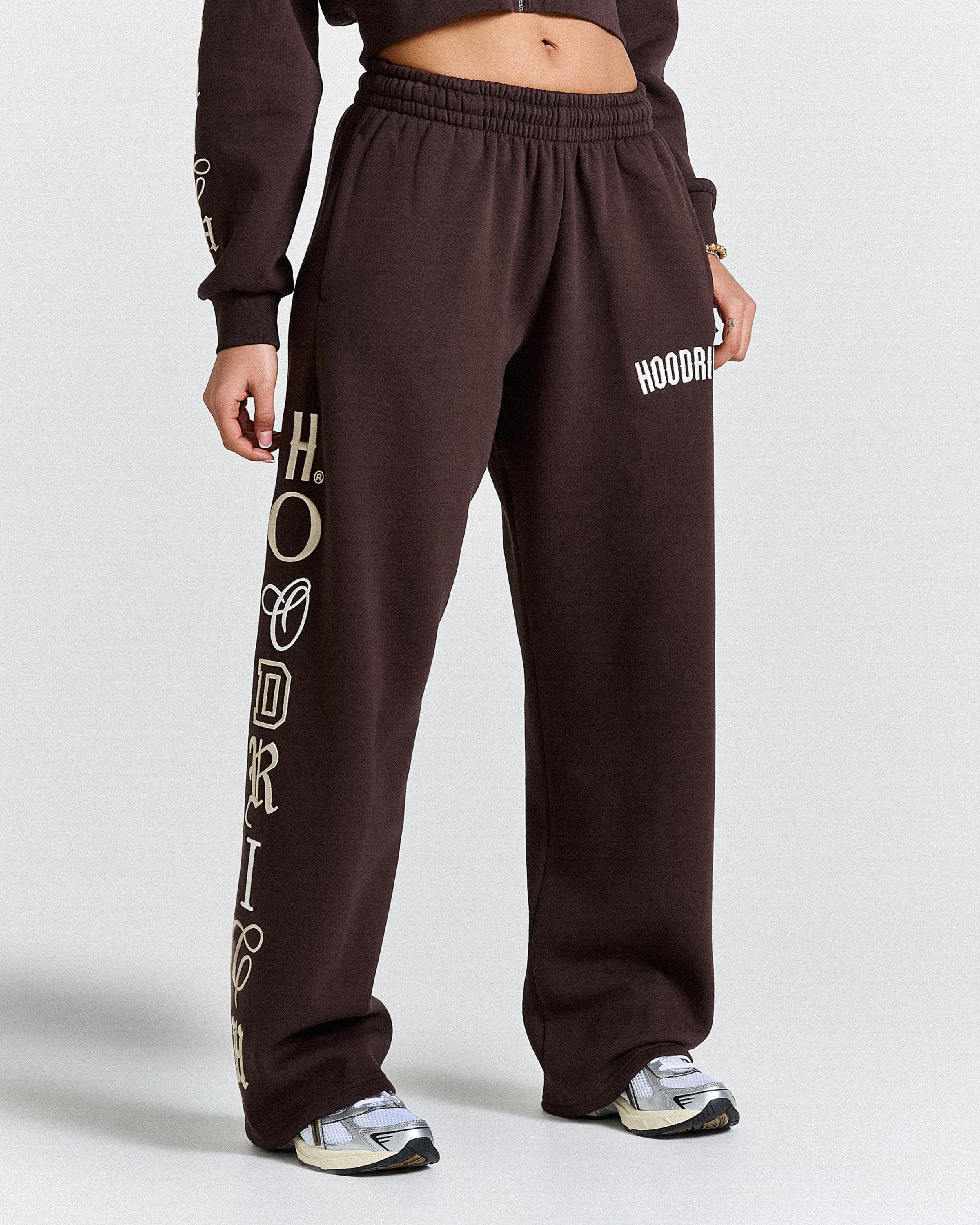 Calor Oversized Wide Leg Joggers - Brown/White - Image 15