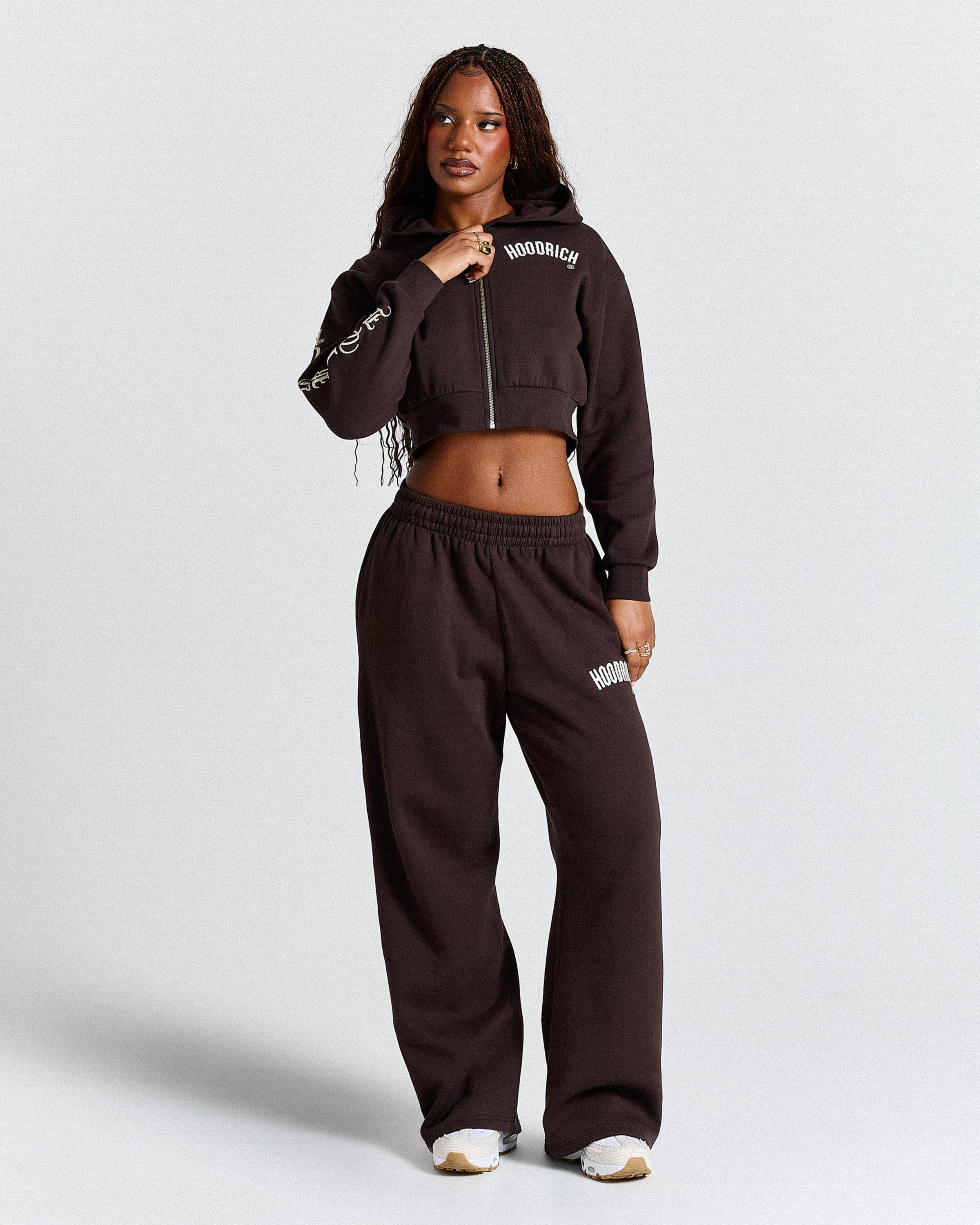 Calor Oversized Wide Leg Joggers - Brown/White - Image 2