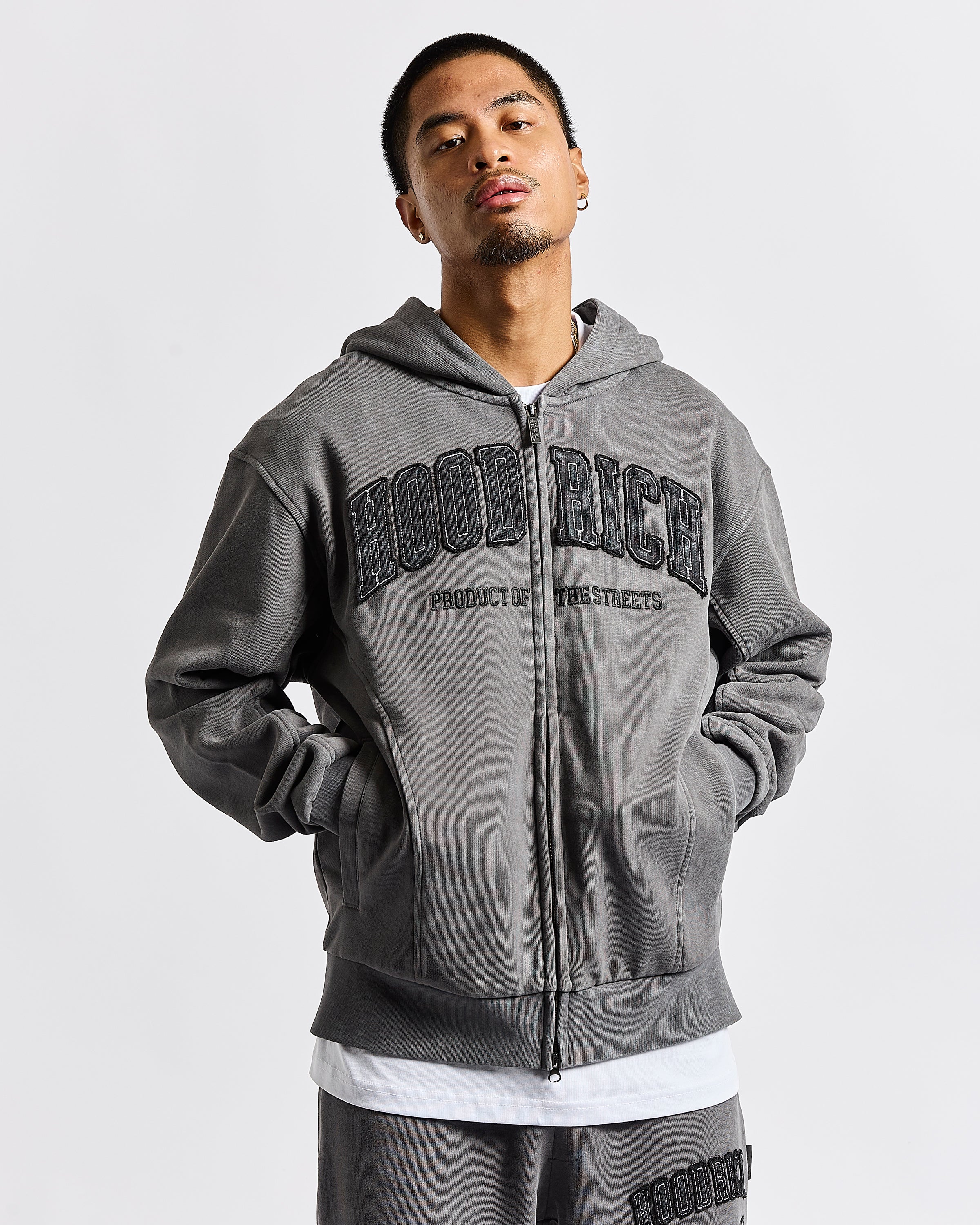 Cursed Oversized Zip Hoodie - Grey Wash/Black - Image 6