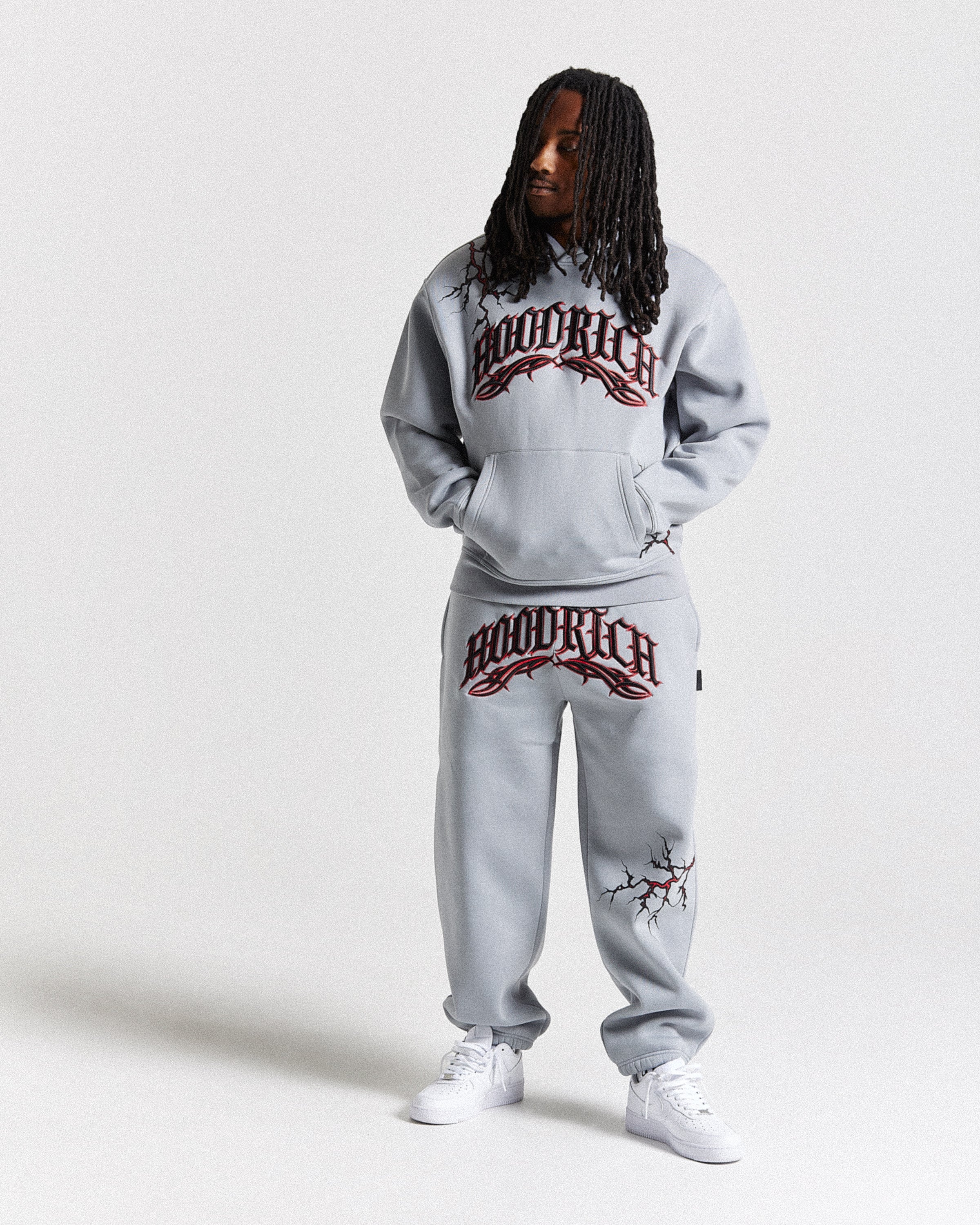 Dark Oversized Hoodie - Grey/Black/Red - Image 3