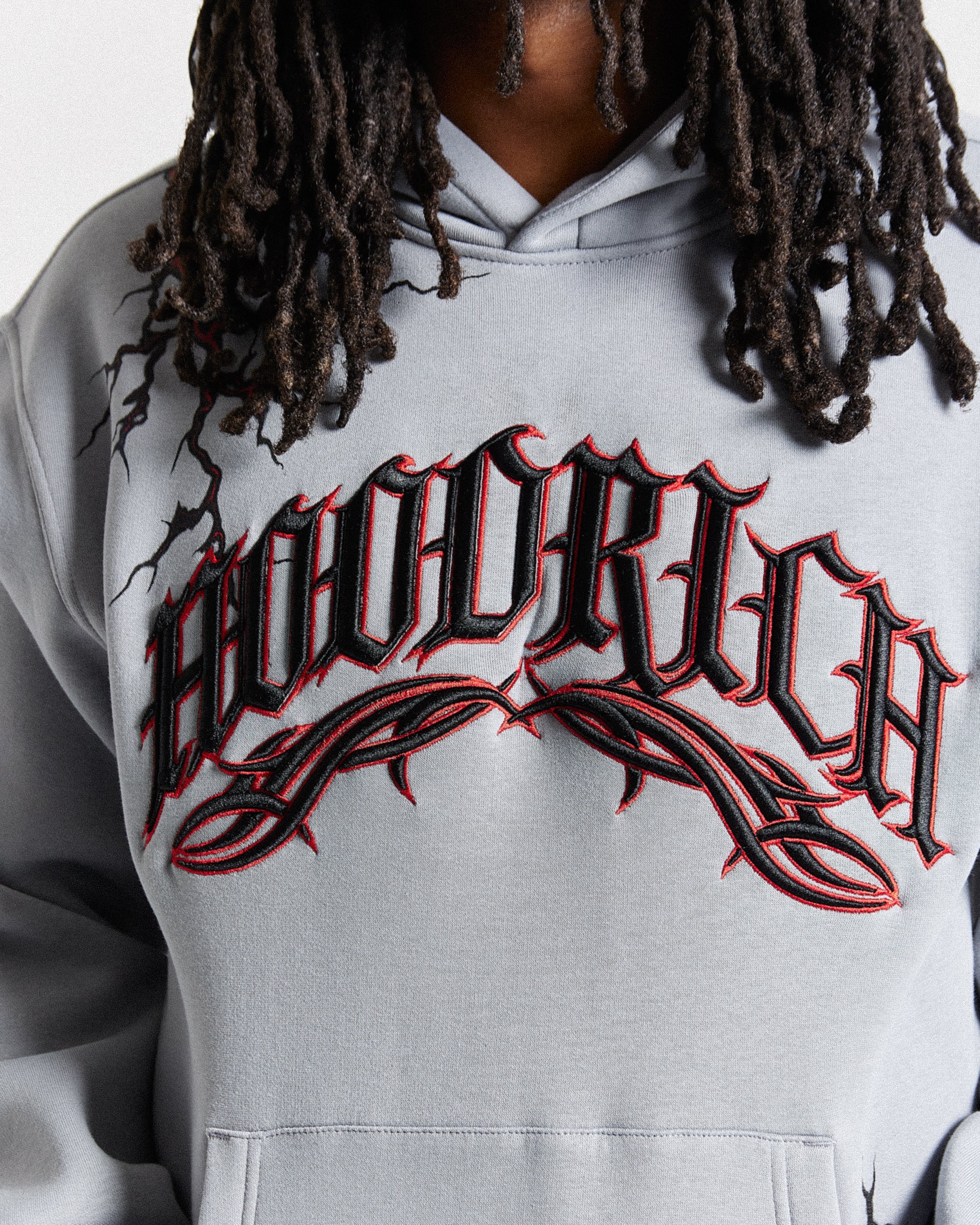 Dark Oversized Hoodie - Grey/Black/Red - Image 5