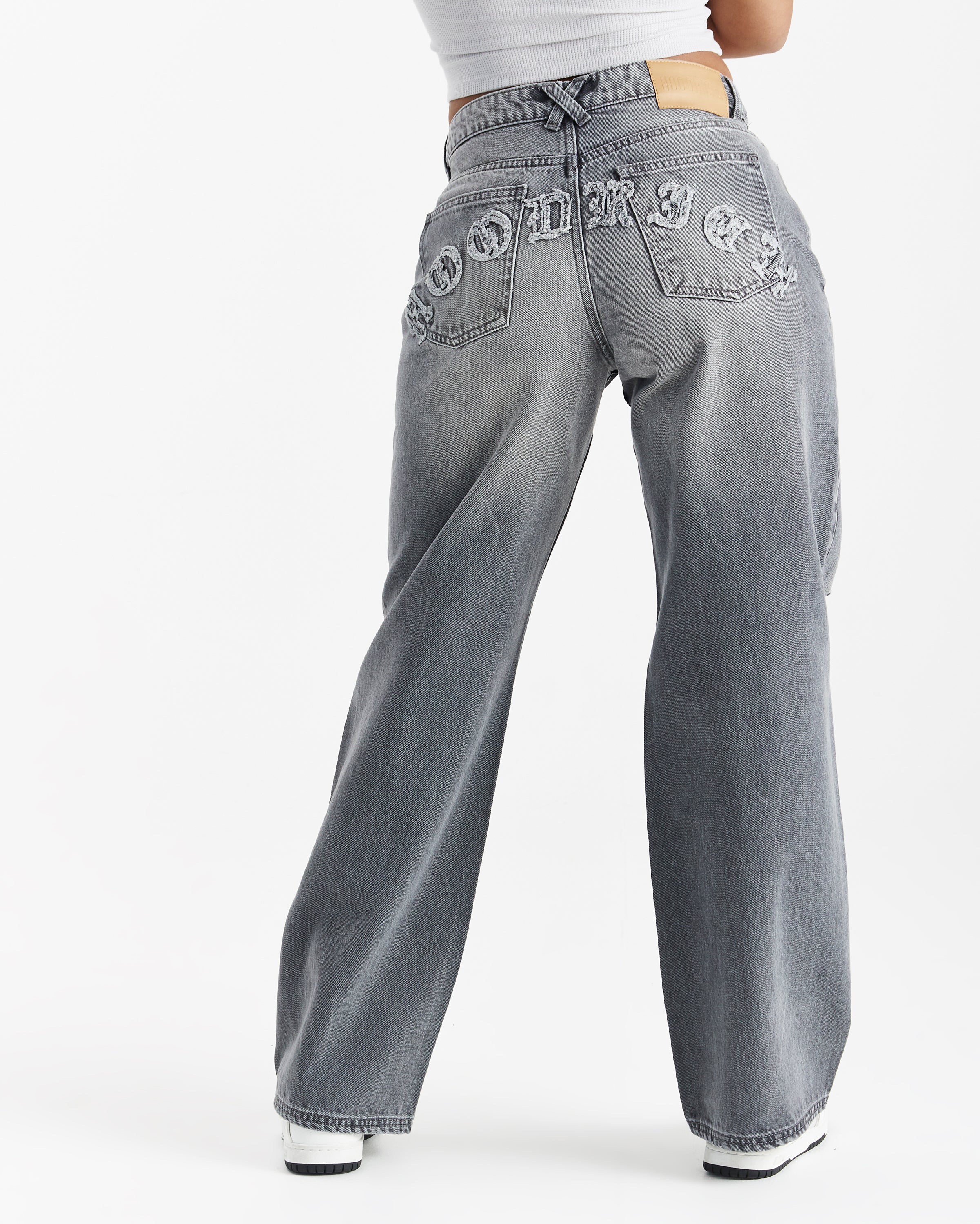 Distressed Gothic Wide Leg Jeans - Grey Wash - Image 8