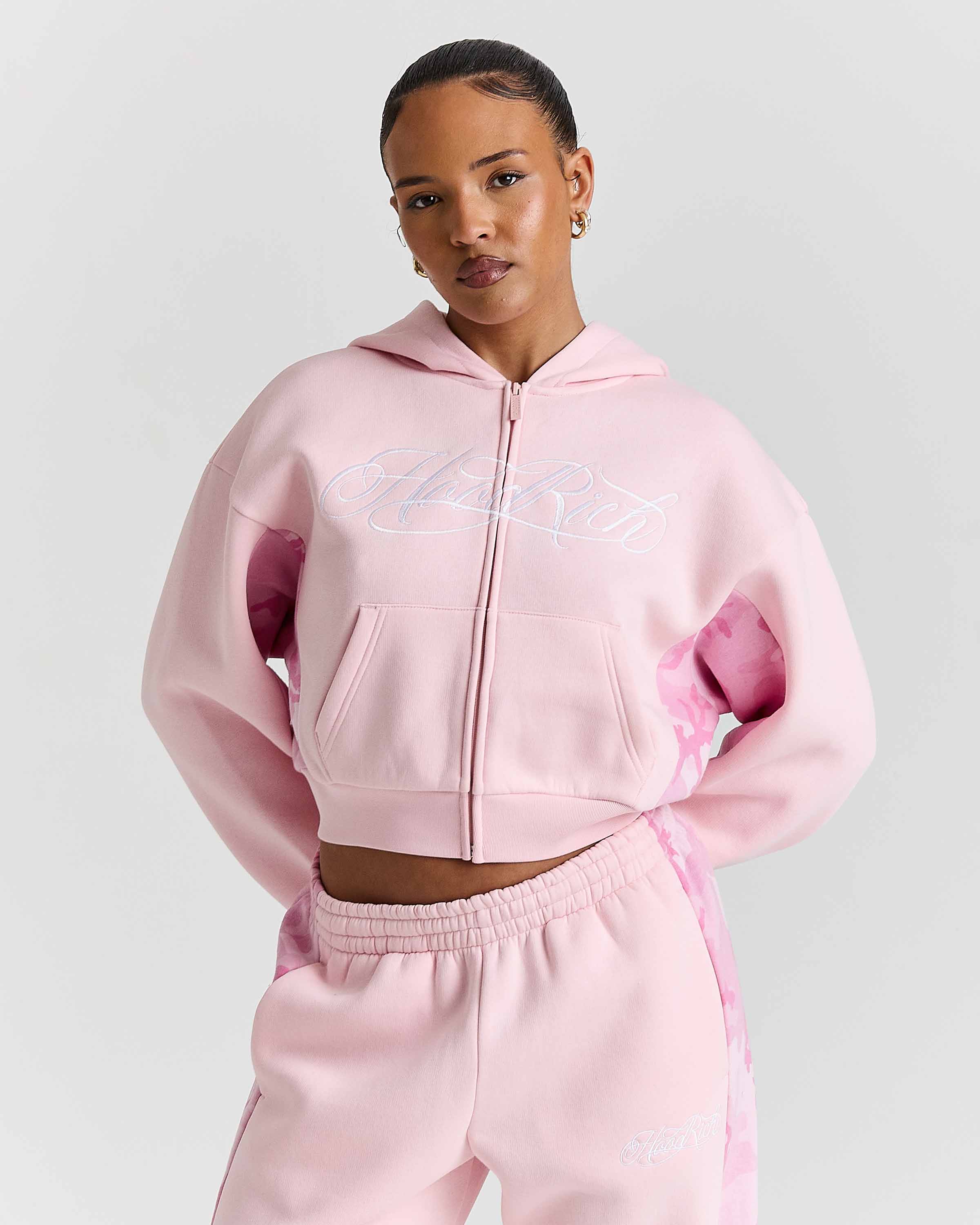 Field Boxy Zip Hoodie - Pink/White/Camo - Image 4