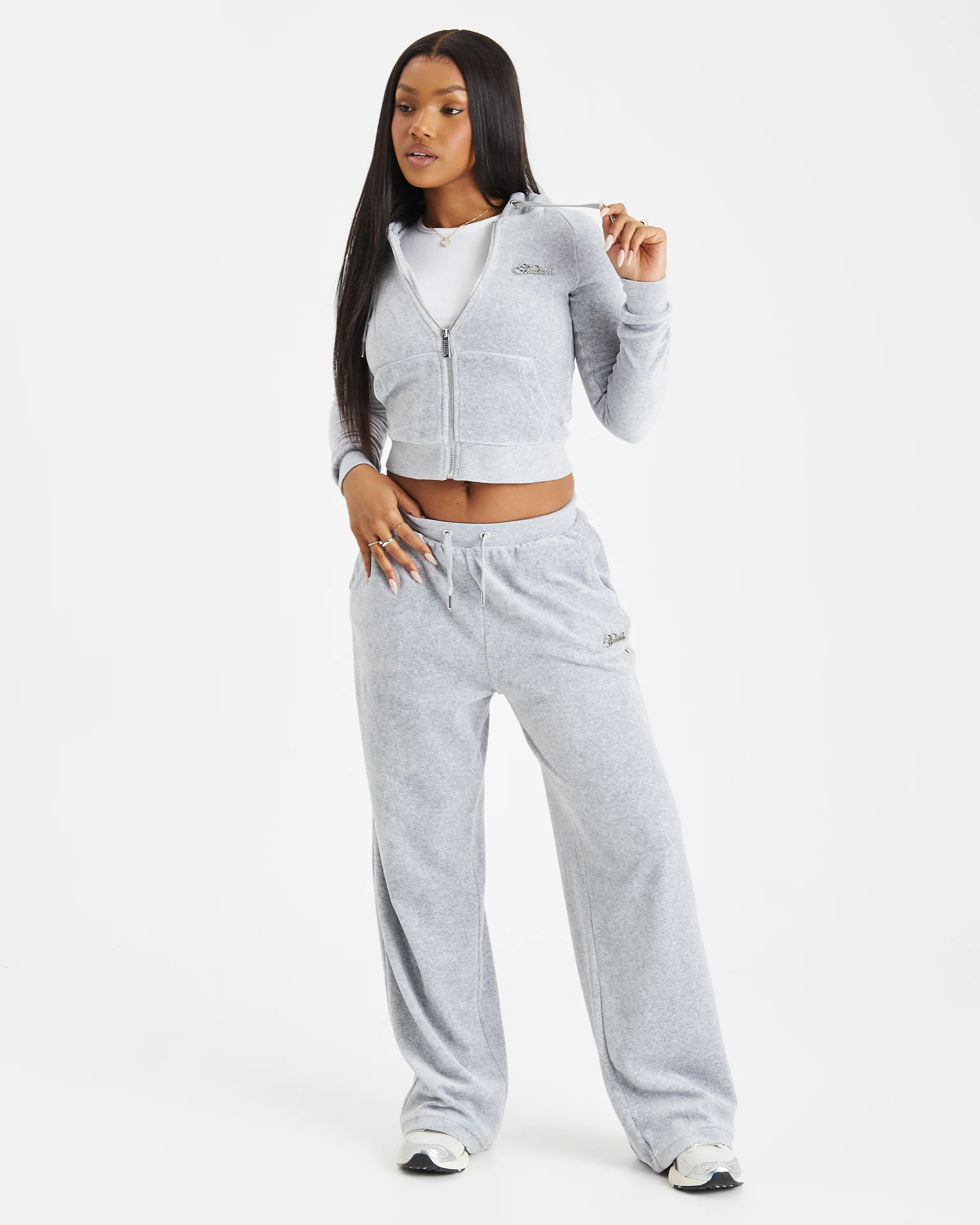 Figure Velour Zip Hoodie - Grey/Silver/Rhinestone - Image 3