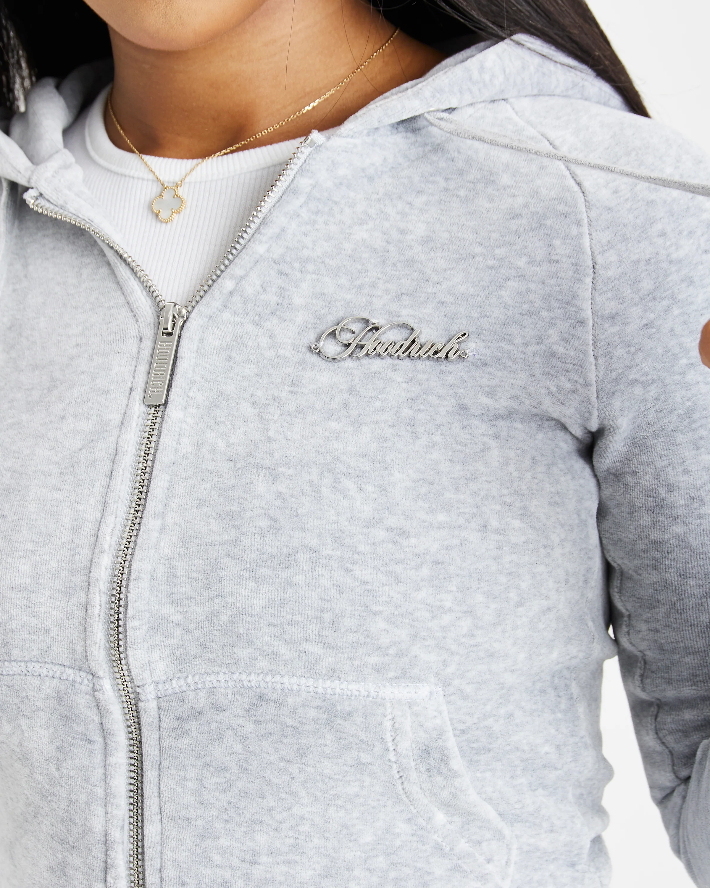 Figure Velour Zip Hoodie - Grey/Silver/Rhinestone - Image 4
