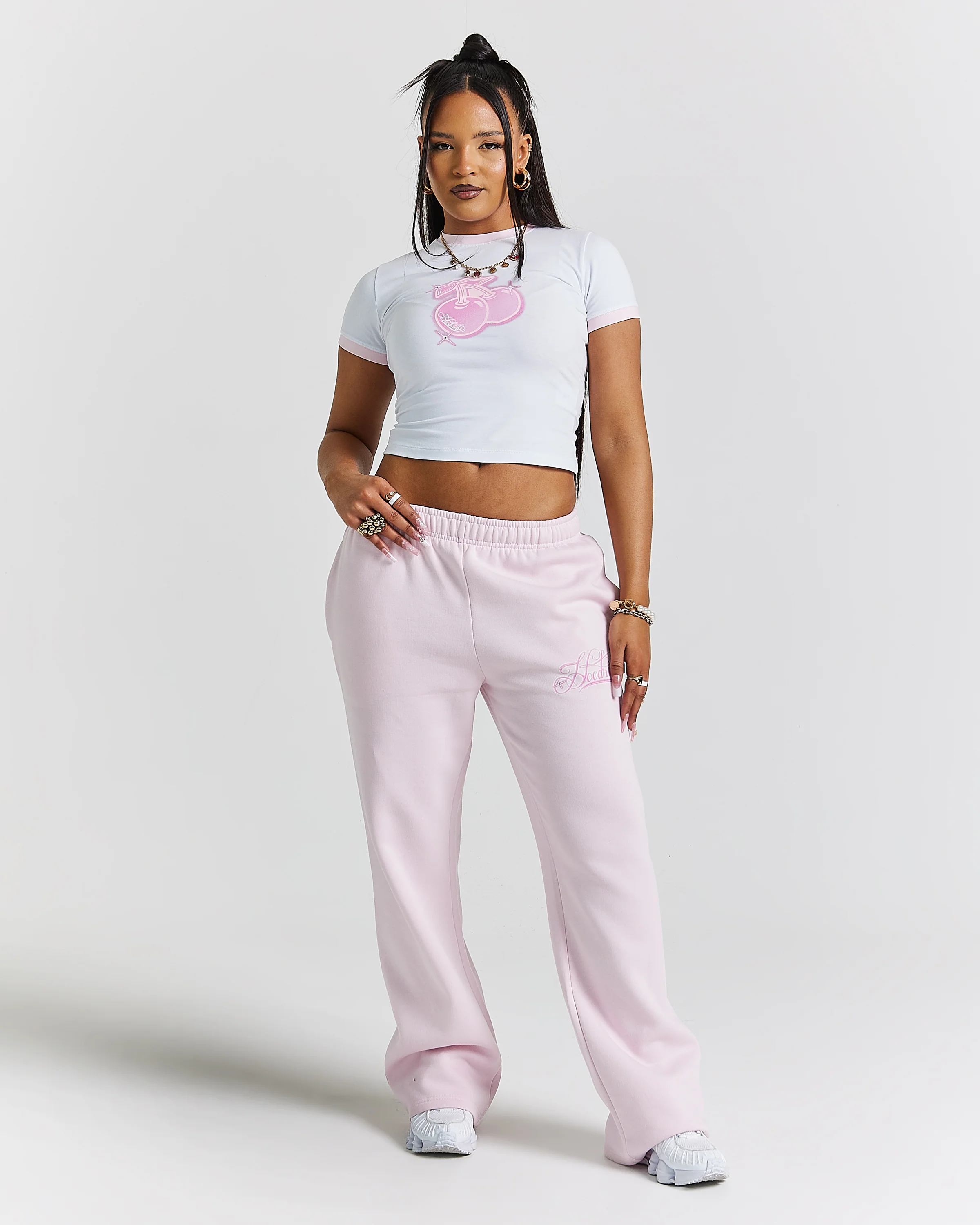 Finesse Fitted Tee - White/Pink/Rhinestone - Image 3