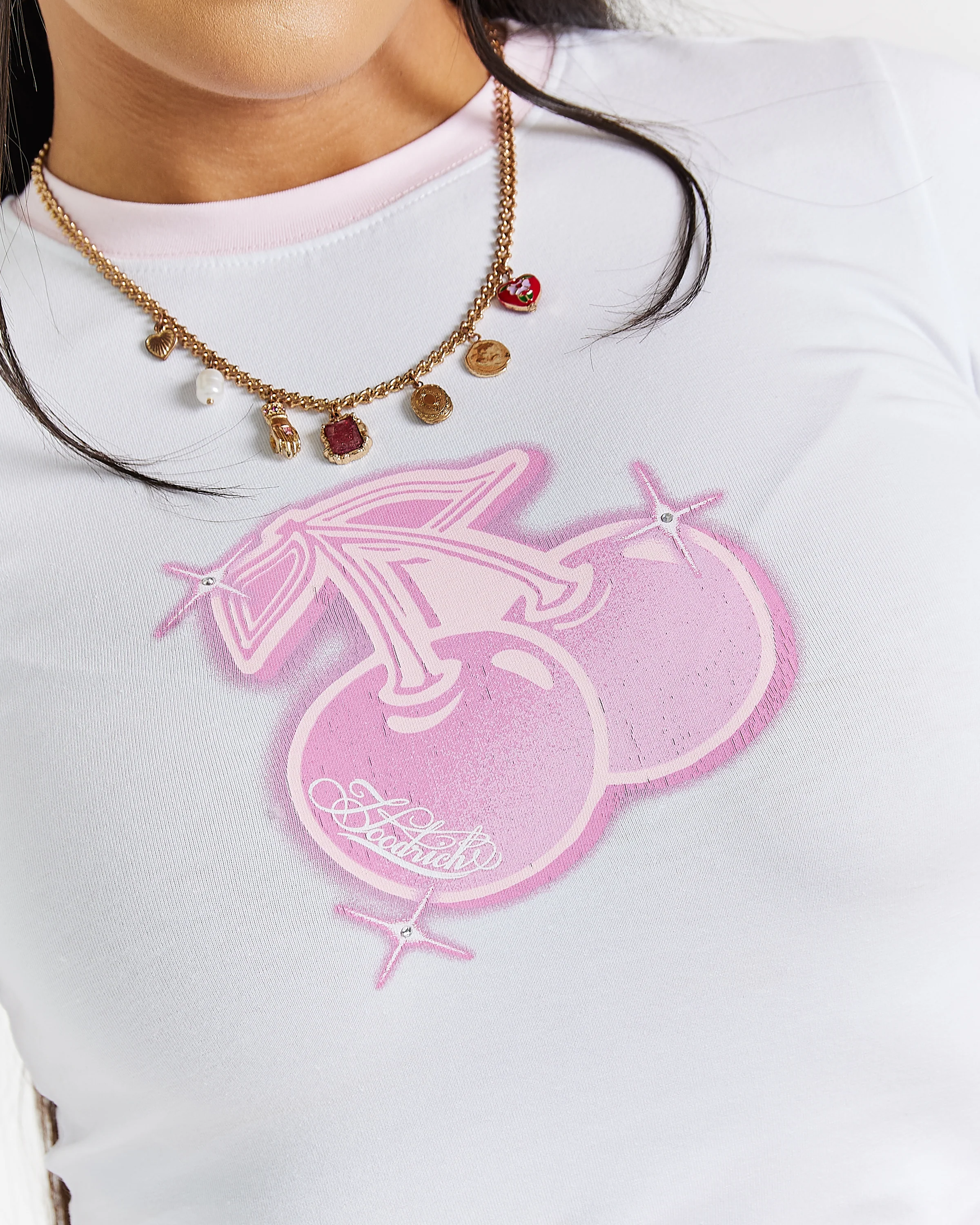 Finesse Fitted Tee - White/Pink/Rhinestone - Image 6