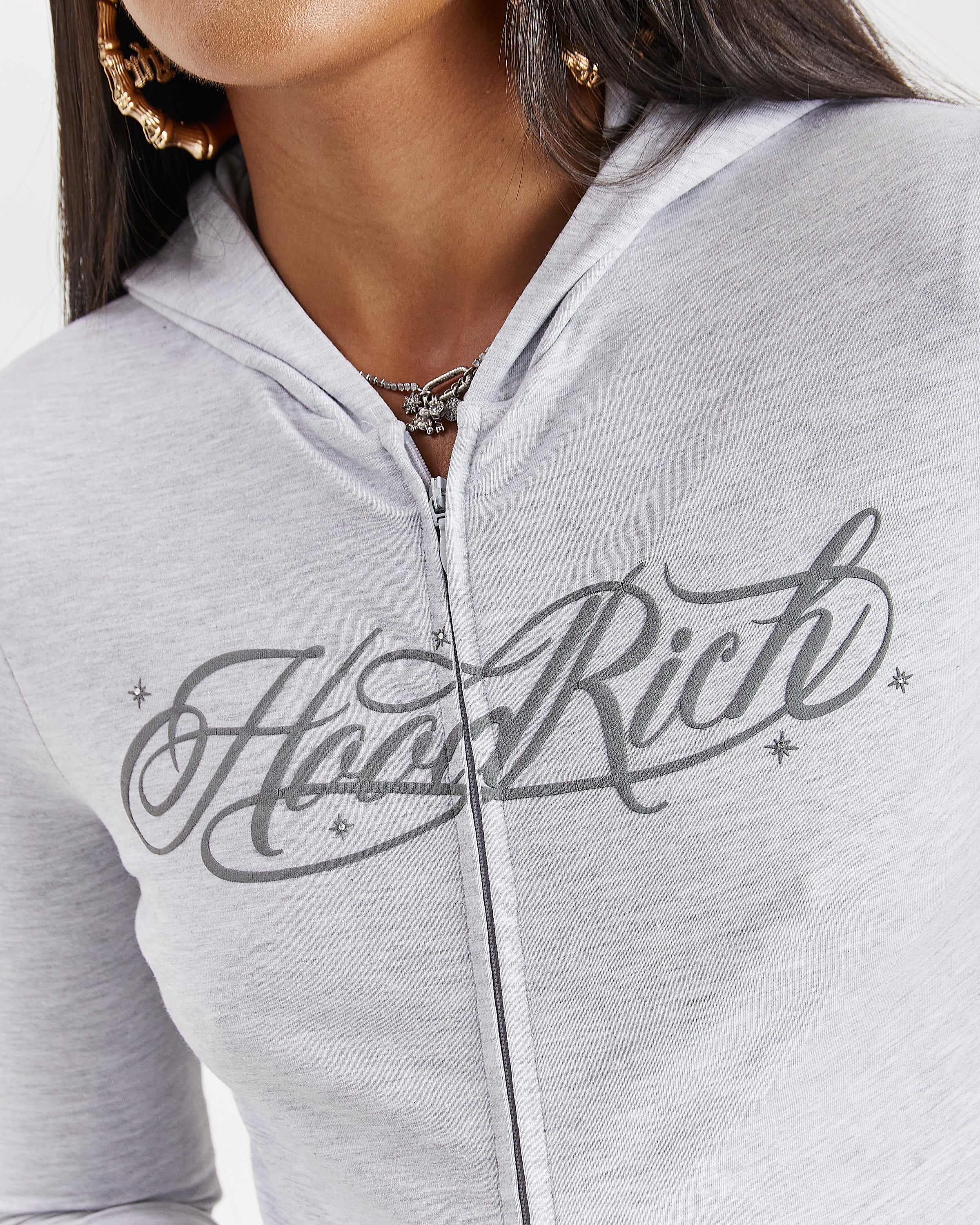 Solace Fitted Zip Top - Light Grey - Image 2