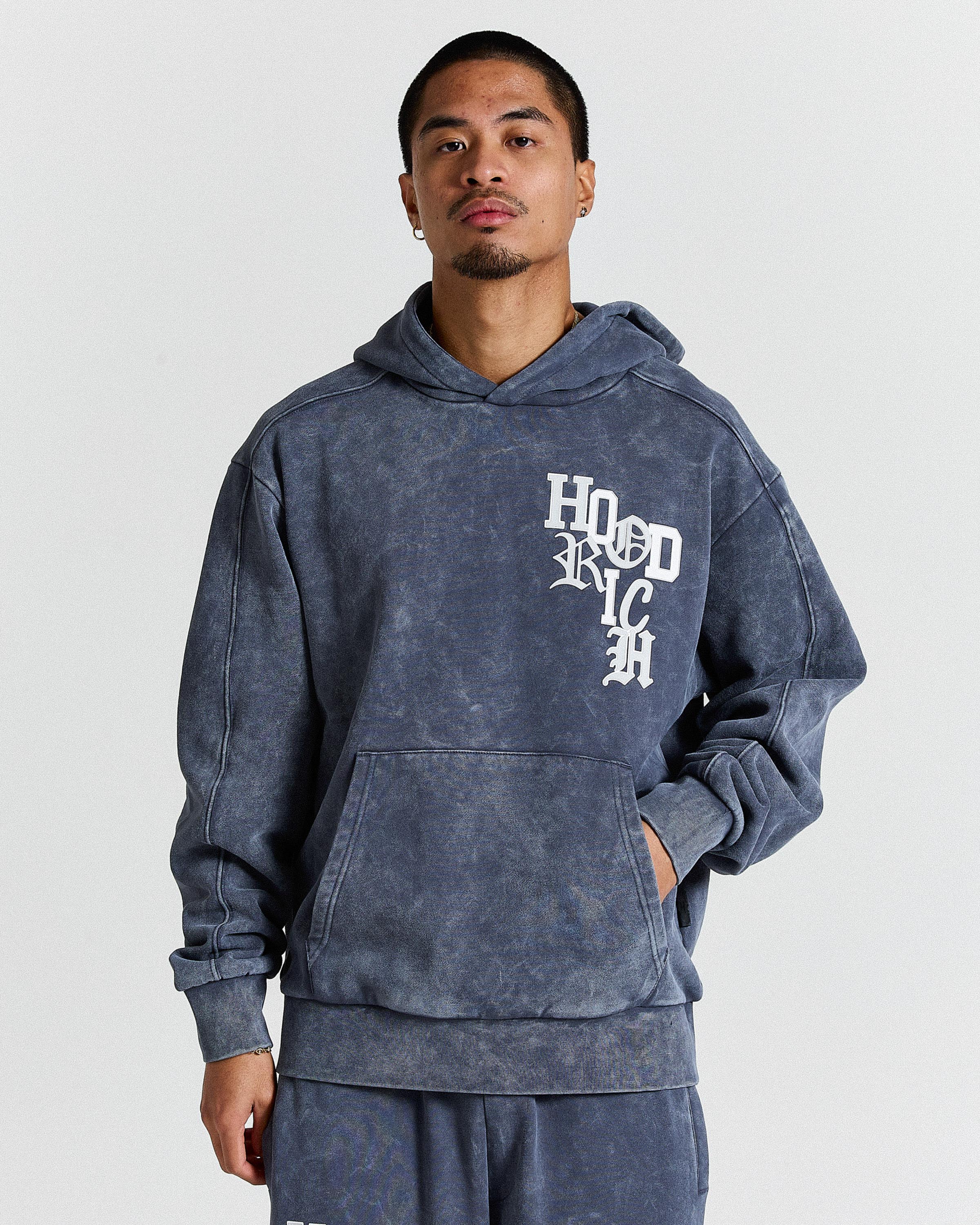 Heritage Oversized Hoodie - Blue Wash/White