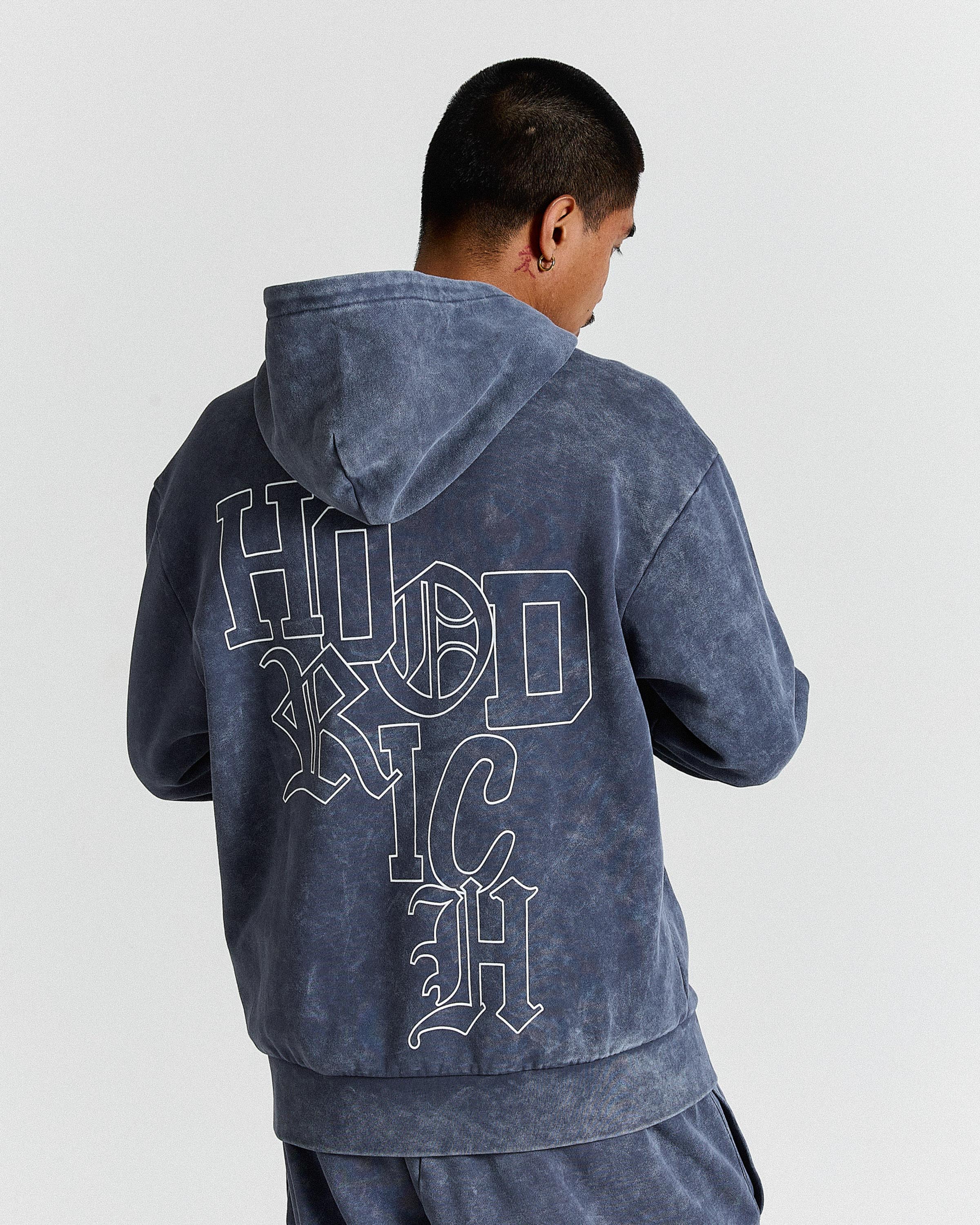 Heritage Oversized Hoodie - Blue Wash/White - Image 3