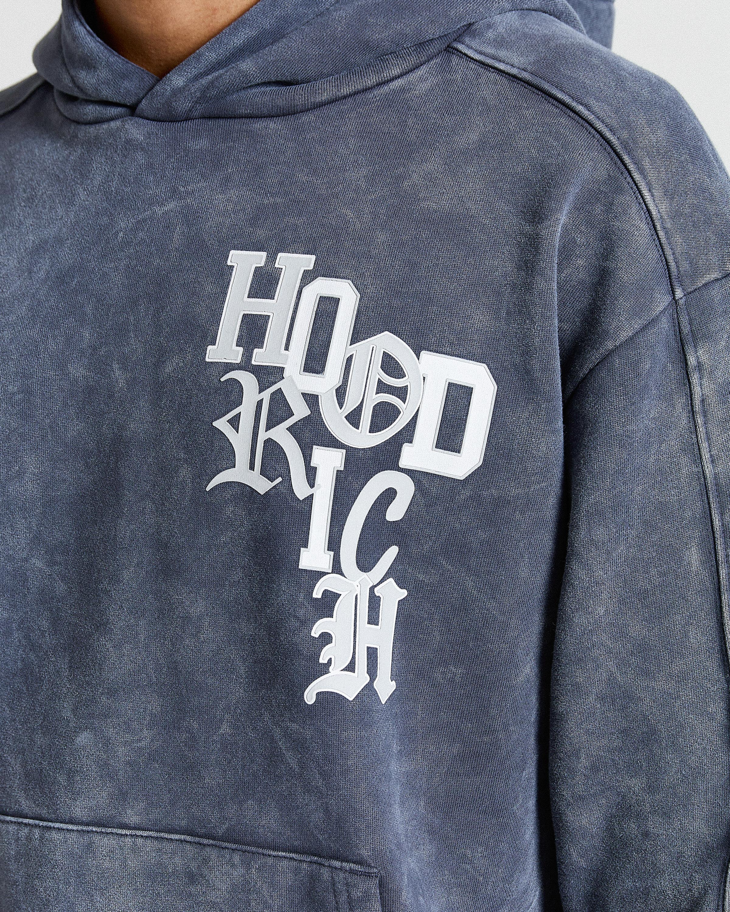 Heritage Oversized Hoodie - Blue Wash/White - Image 4