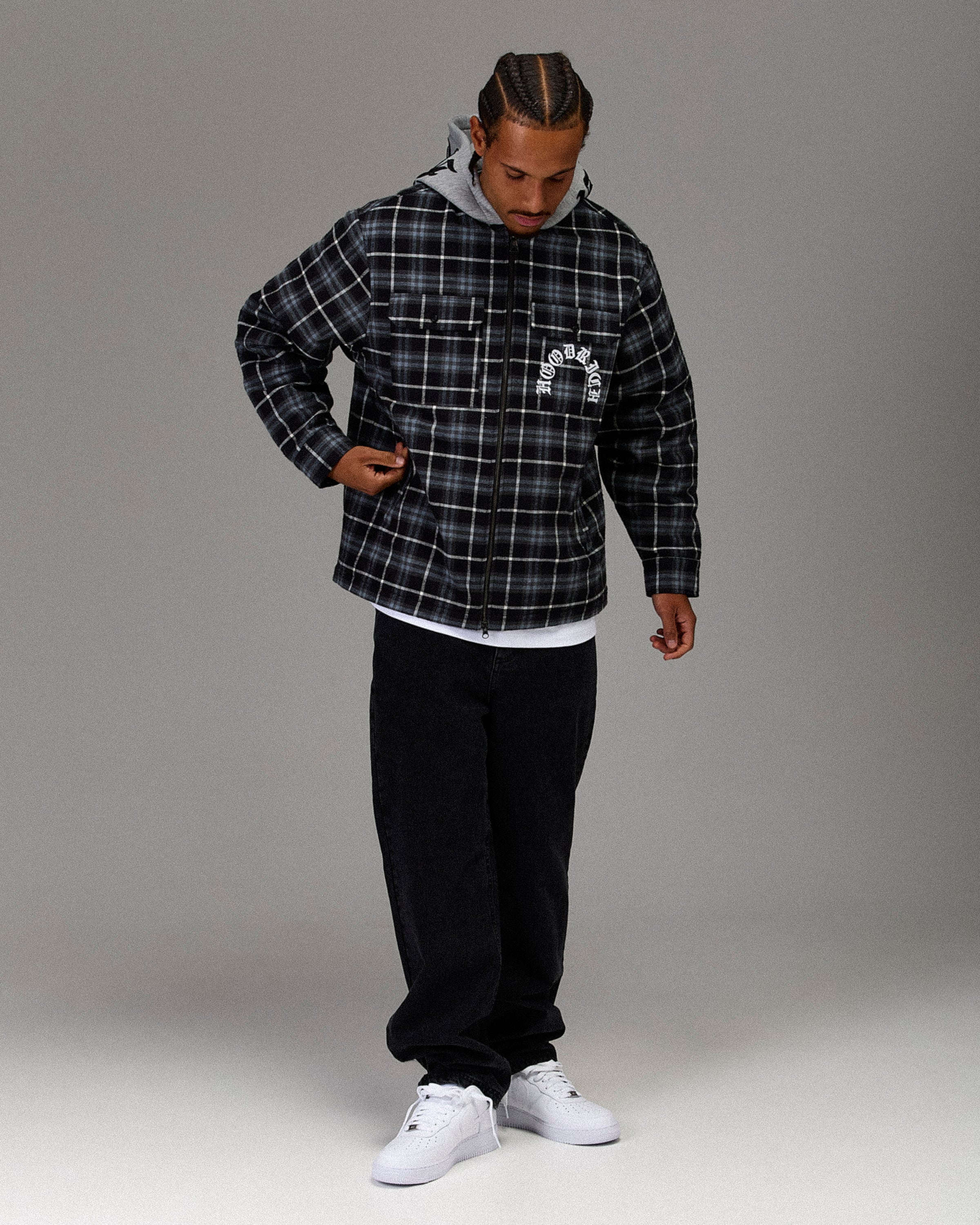 The Winner's Circle Hooded Plaid Shacket - Blue/Black - Image 10