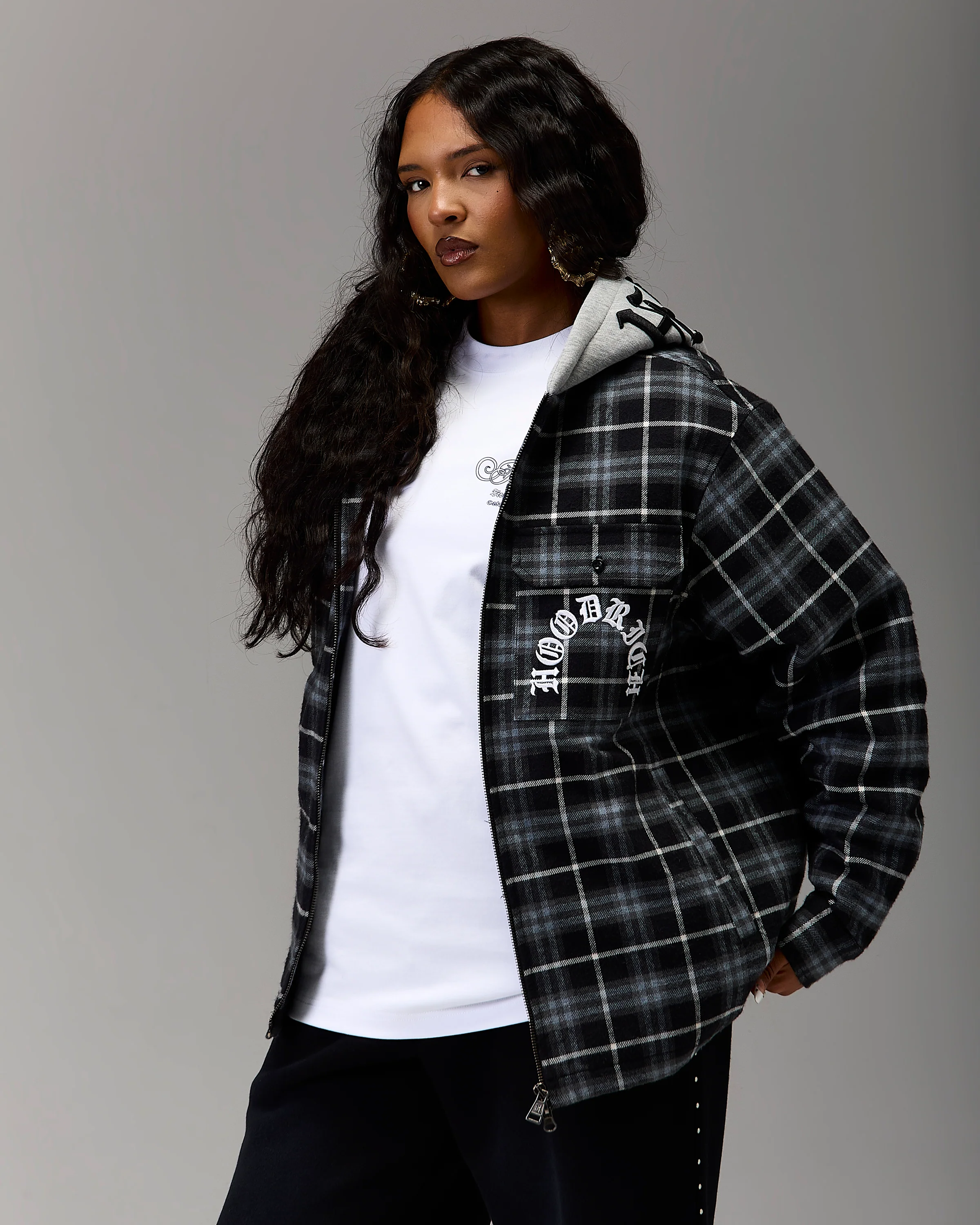 The Winner's Circle Hooded Plaid Shacket - Blue/Black - Image 3