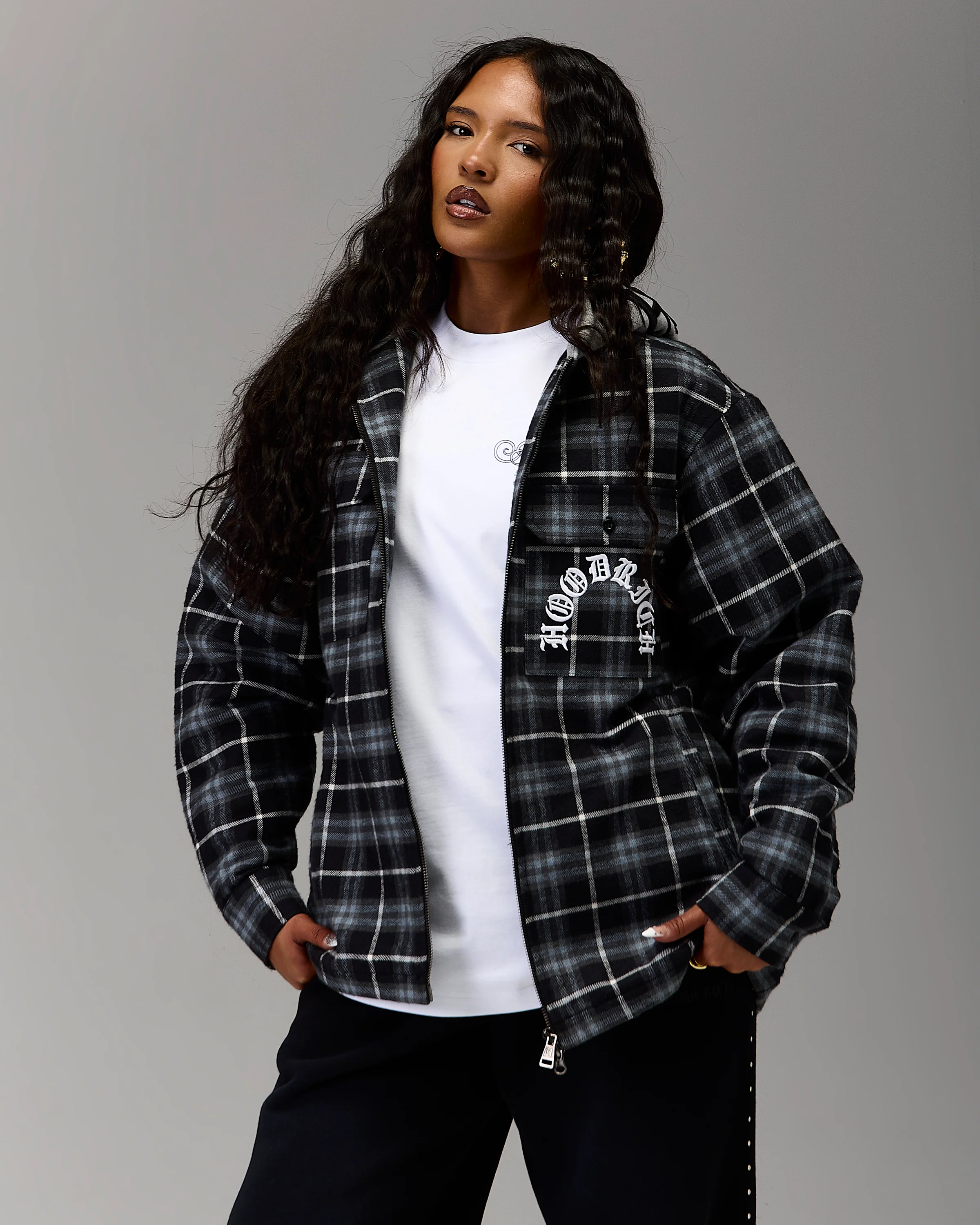 The Winner's Circle Hooded Plaid Shacket - Blue/Black - Image 7