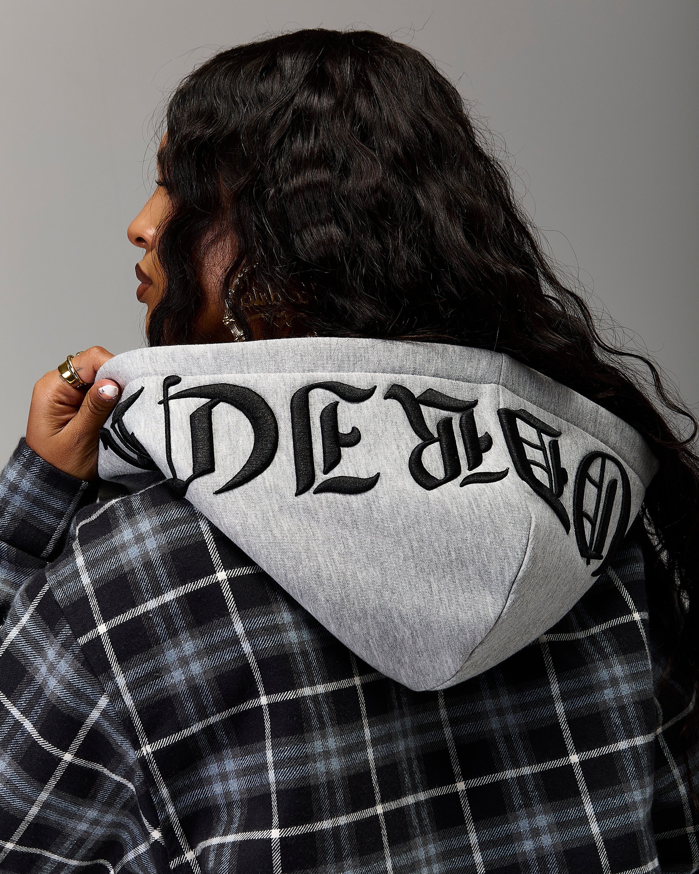 The Winner's Circle Hooded Plaid Shacket - Blue/Black - Image 9