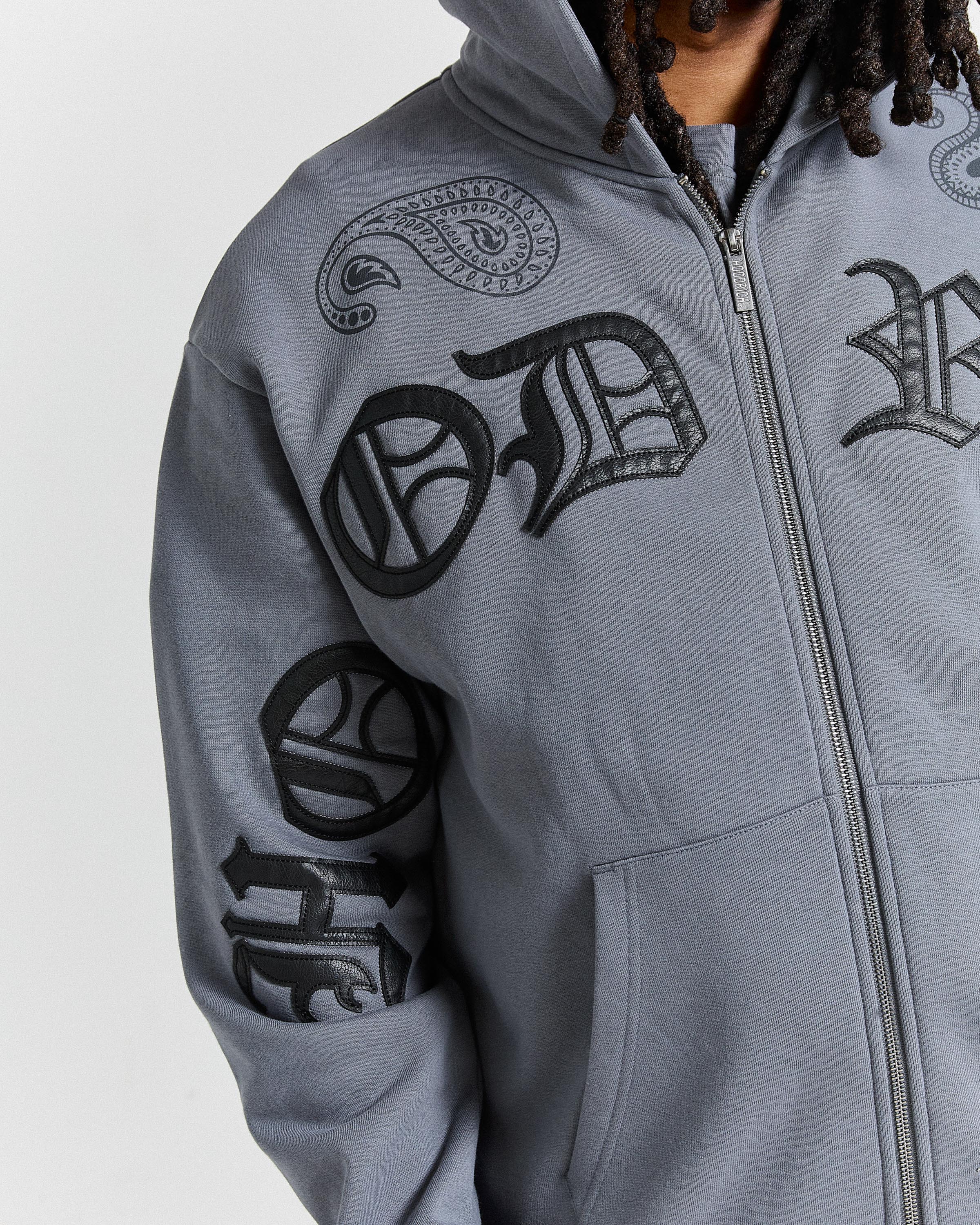 Inkline Oversized Zip Through Hoodie - Grey/Black - Image 4