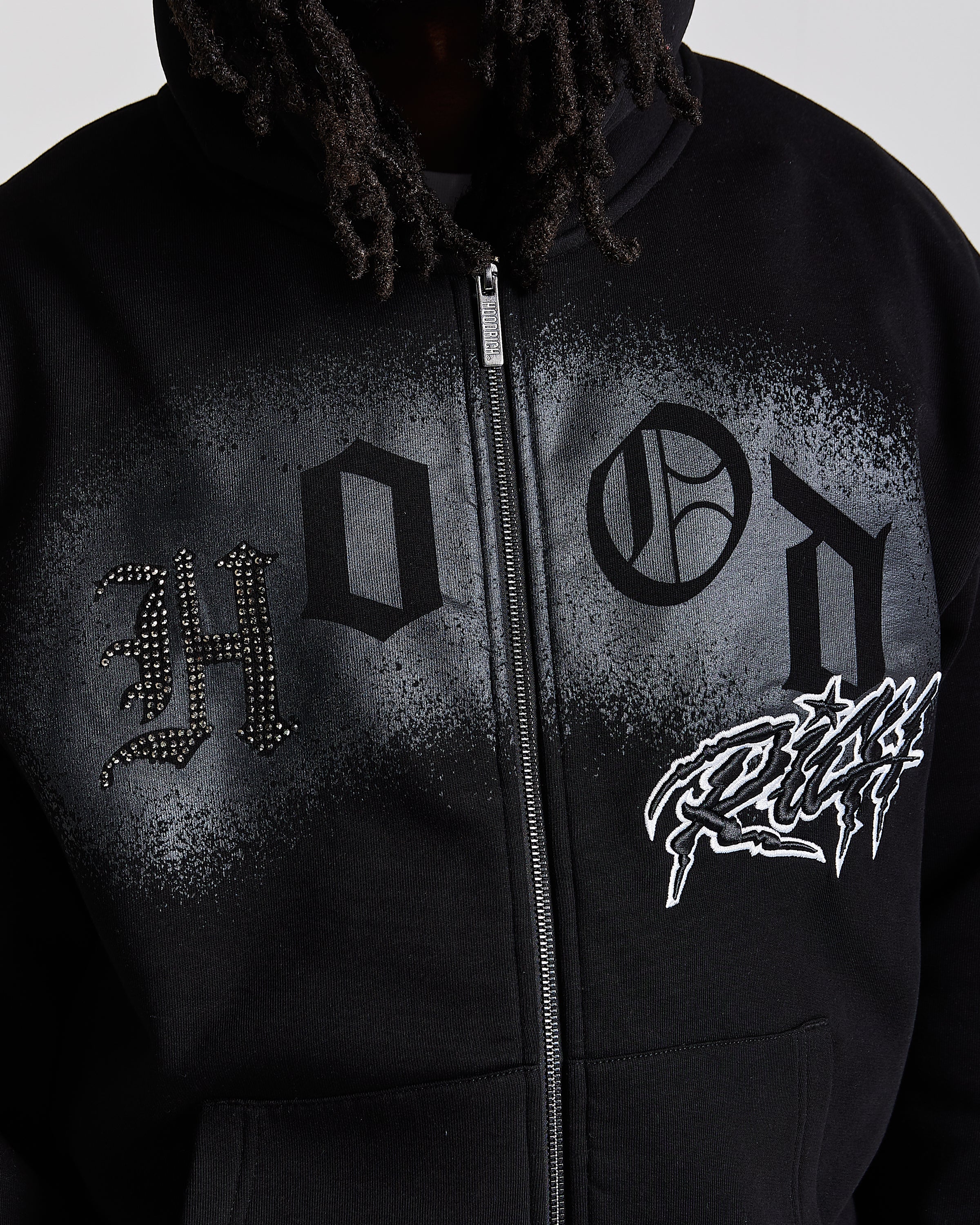 Iron Oversized Zip Hoodie - Black/Grey/White - Image 7