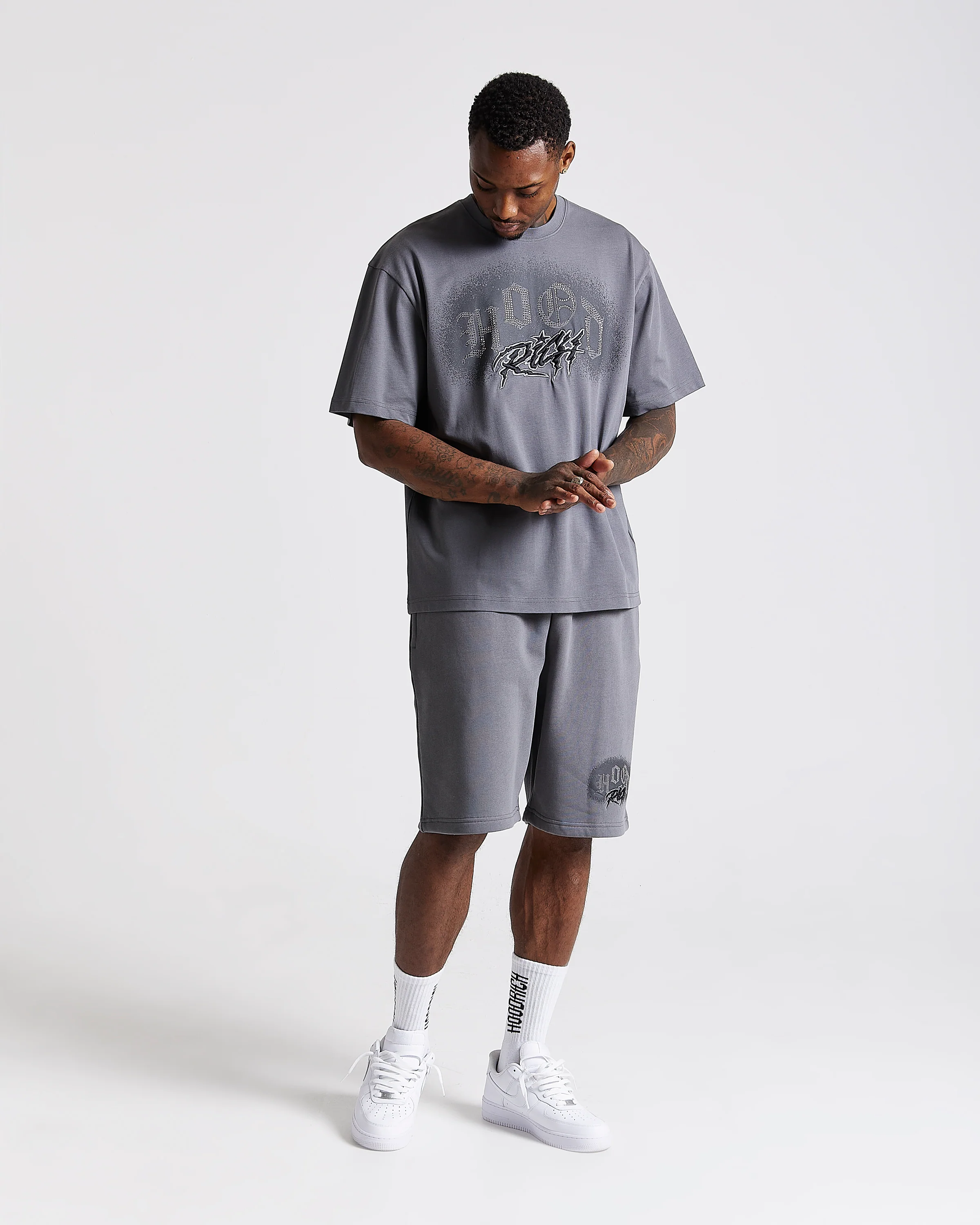 Iron Oversized Shorts - Grey/Rhinestones - Image 4