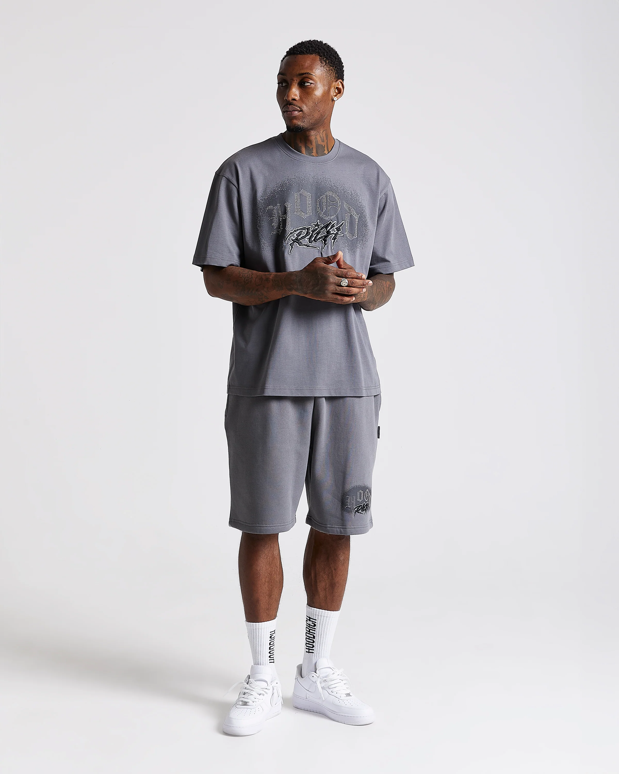 Iron Oversized Shorts - Grey/Rhinestones - Image 6