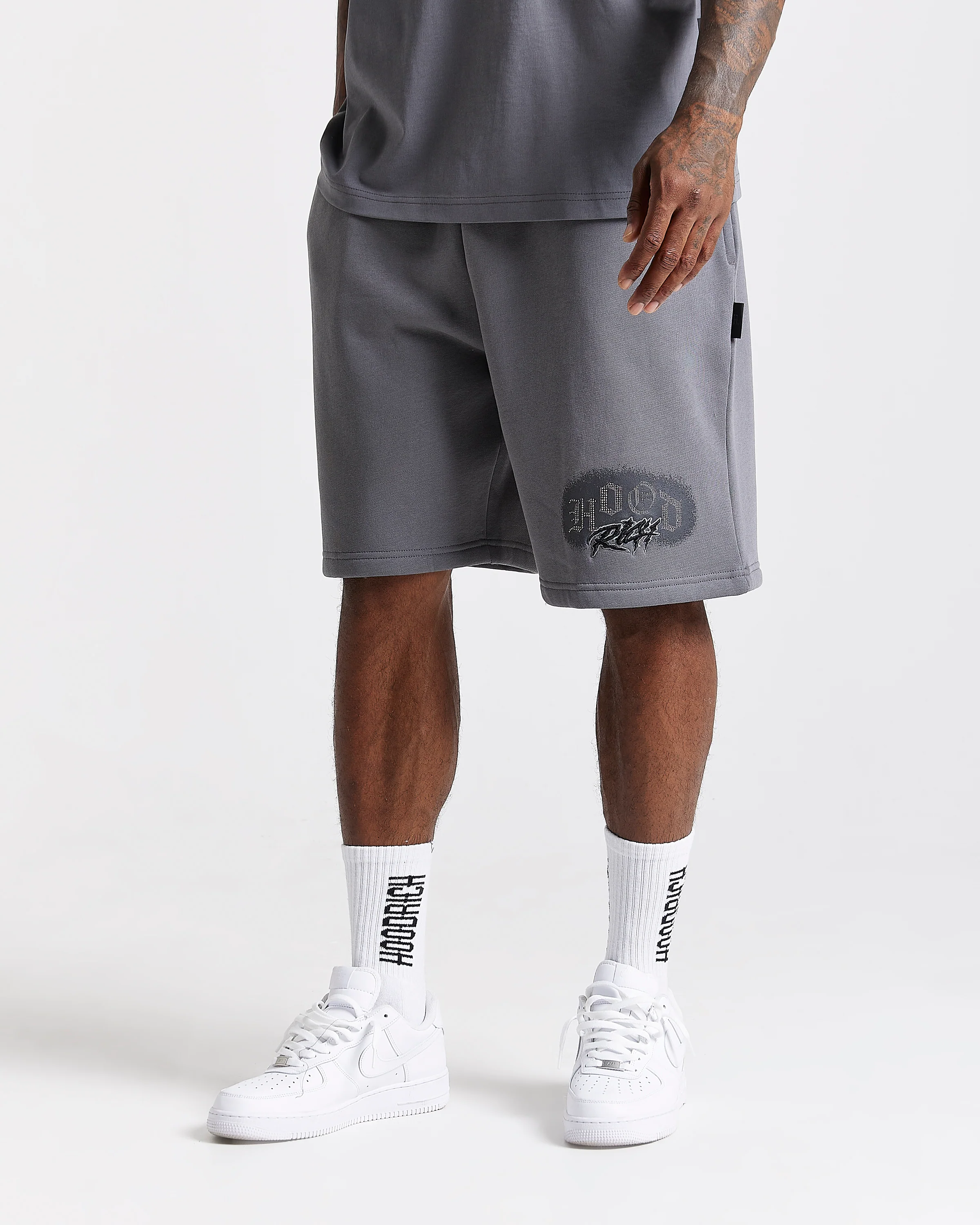 Iron Oversized Shorts - Grey/Rhinestones - Image 9