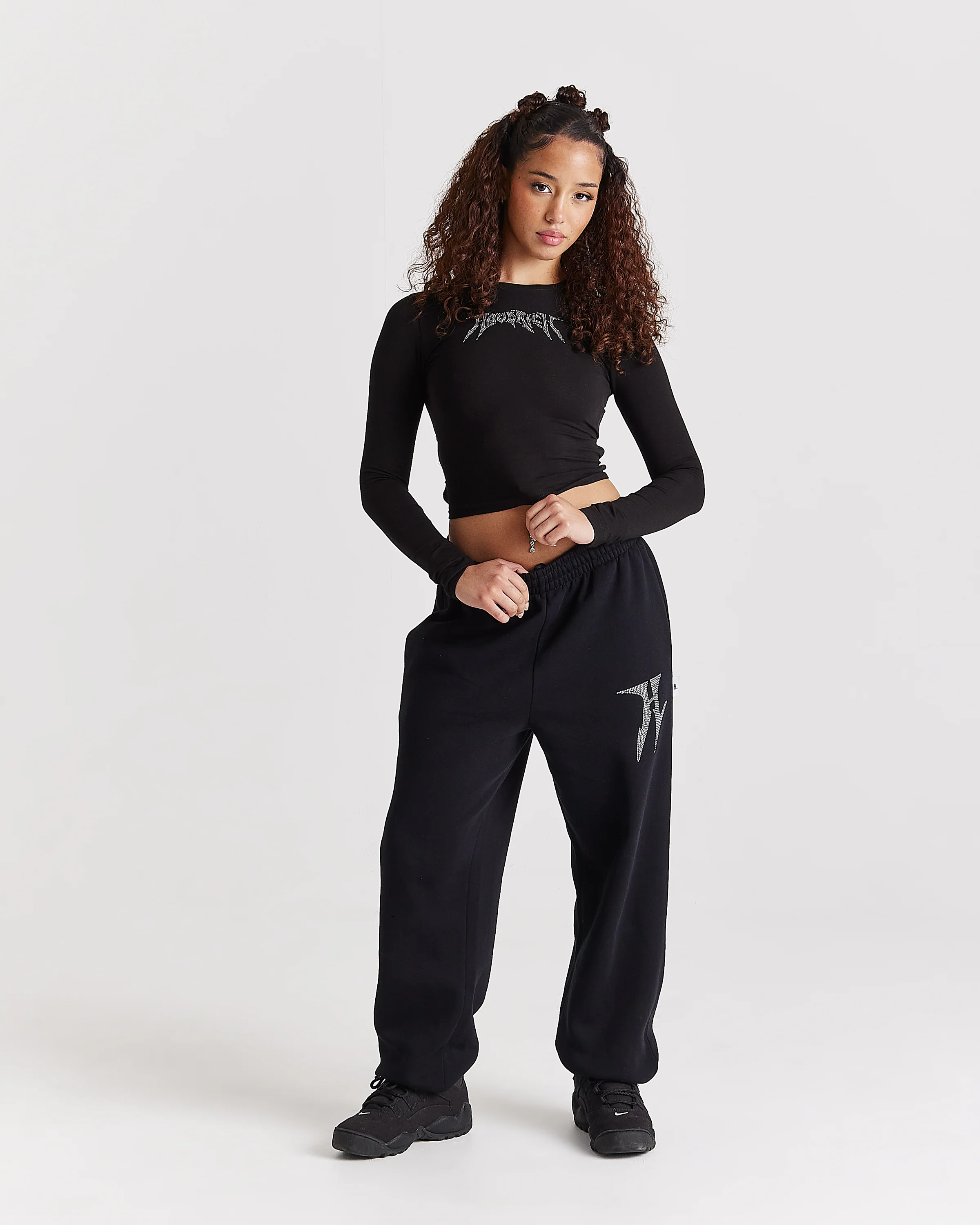 Quartz Tie Back Long Sleeve Tee - Black/Rhinestone - Image 4
