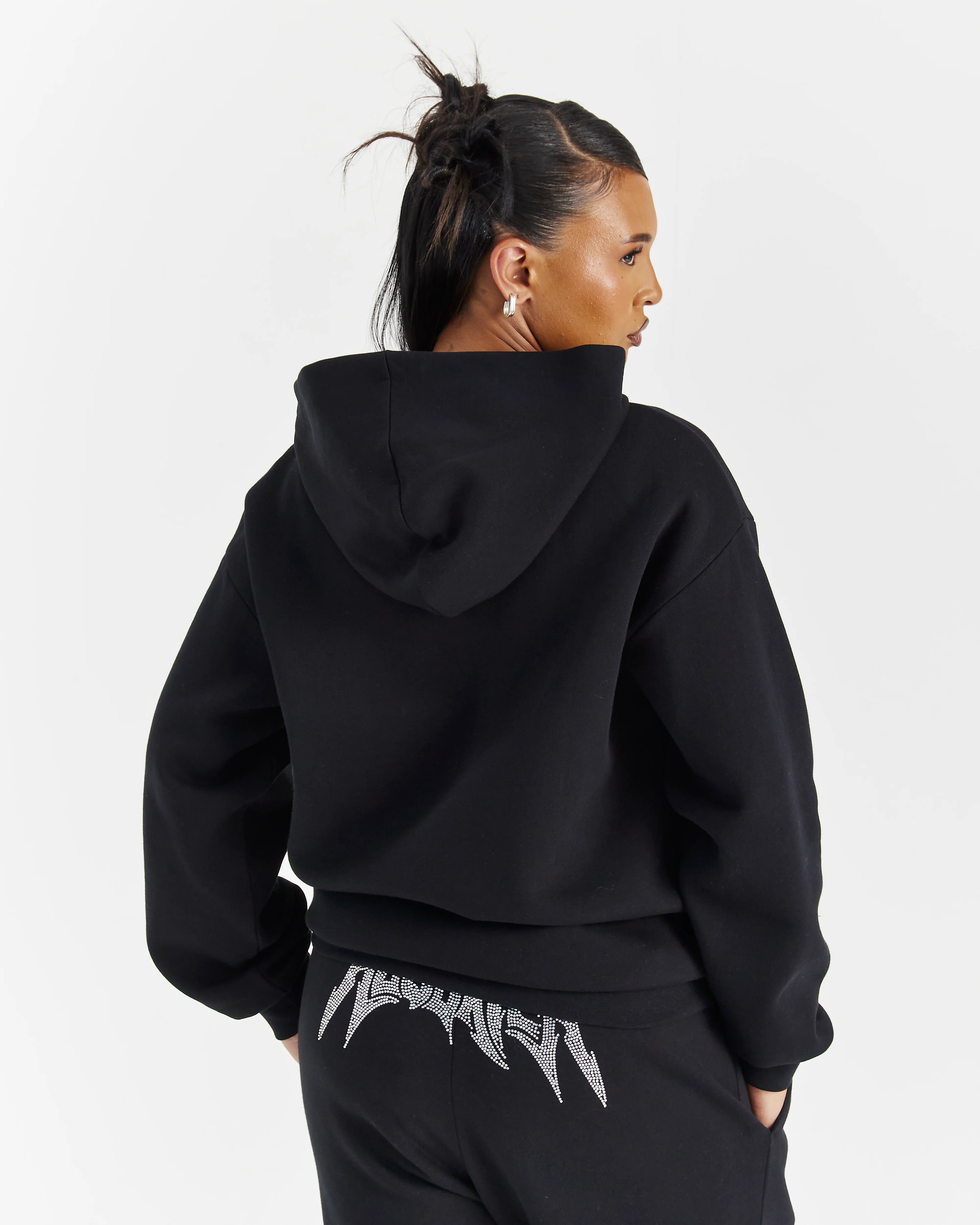 Lustre Oversized Zip Hoodie - Black/Rhinestone - Image 2