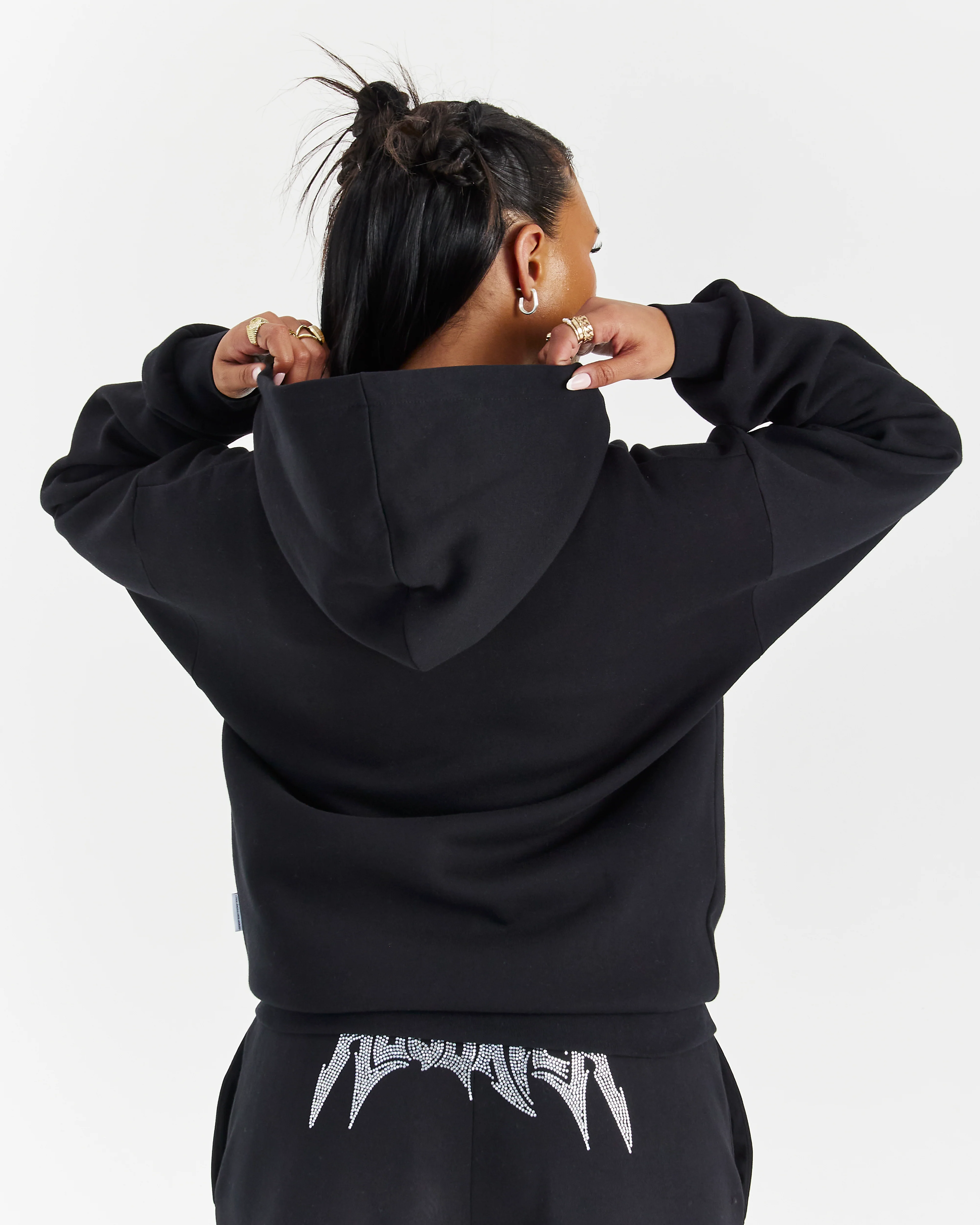 Lustre Oversized Zip Hoodie - Black/Rhinestone - Image 5