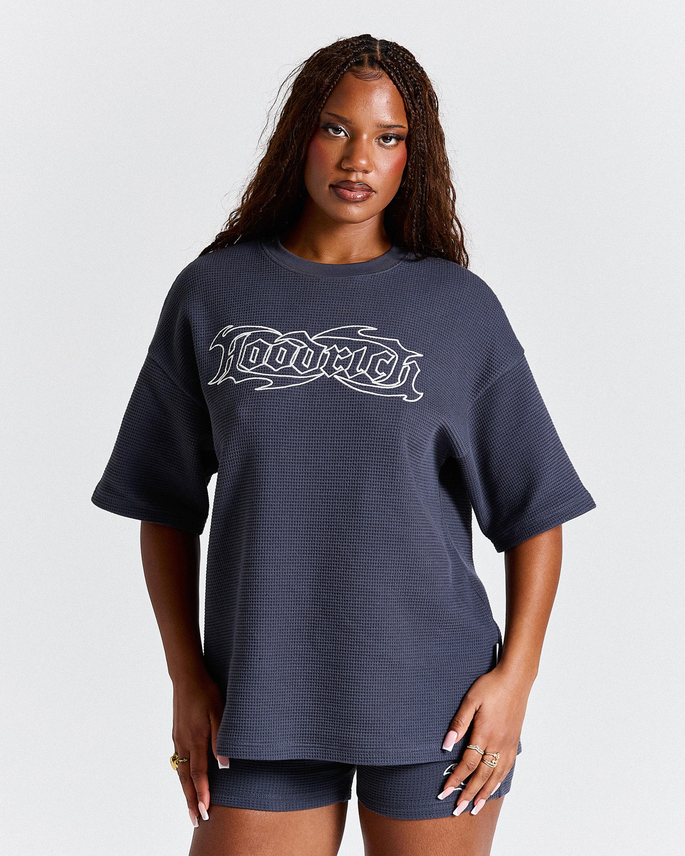Luz Waffle Oversized T-Shirt - Dark Grey/White - Image 6