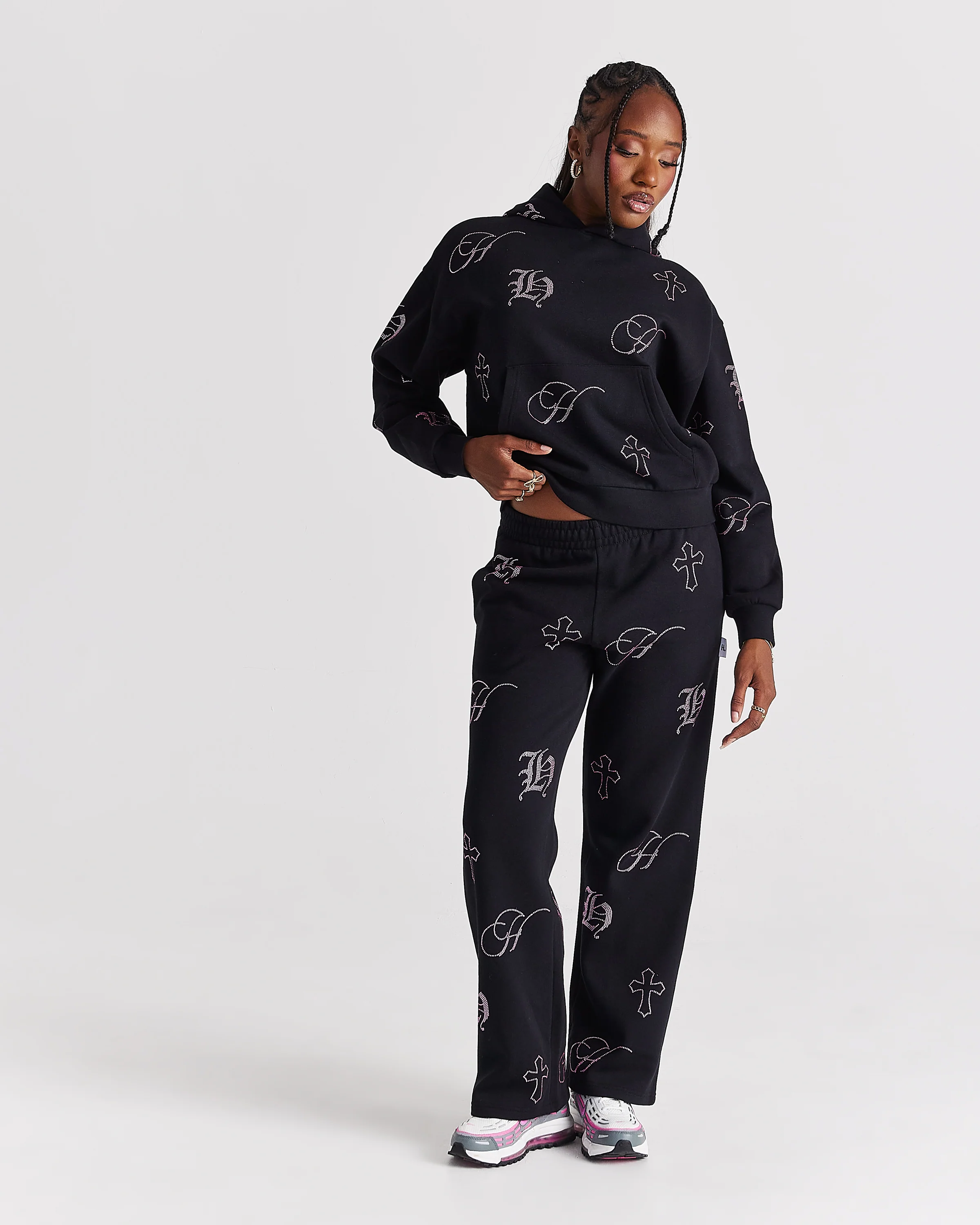 Crystal Mid Length Hoodie - Black/Pink Rhinestone - Image 4