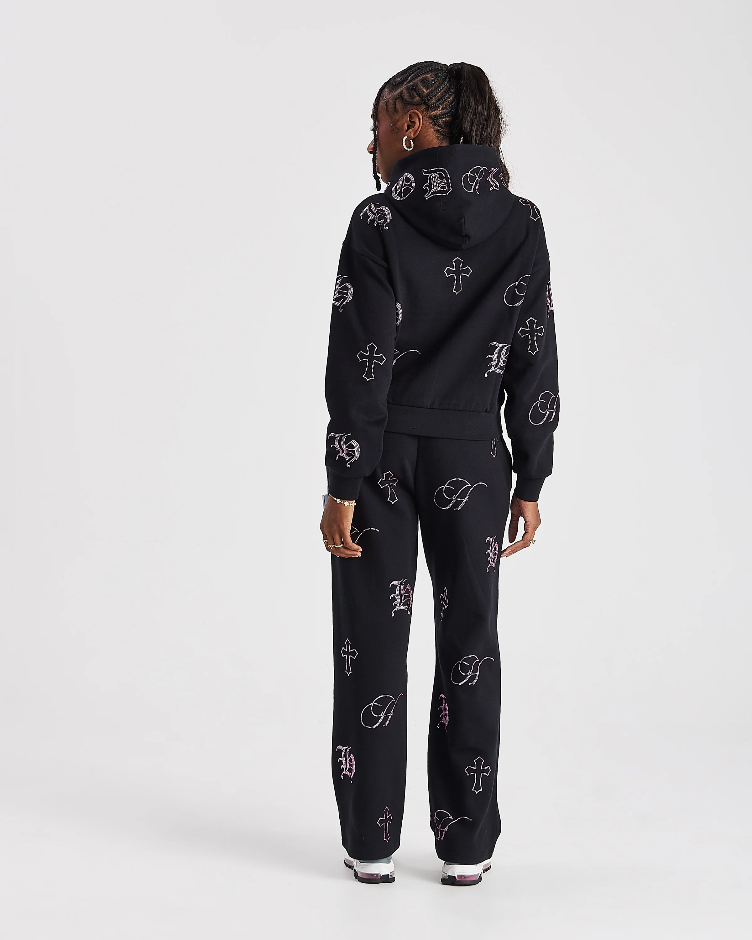 Crystal Mid Length Hoodie - Black/Pink Rhinestone - Image 5