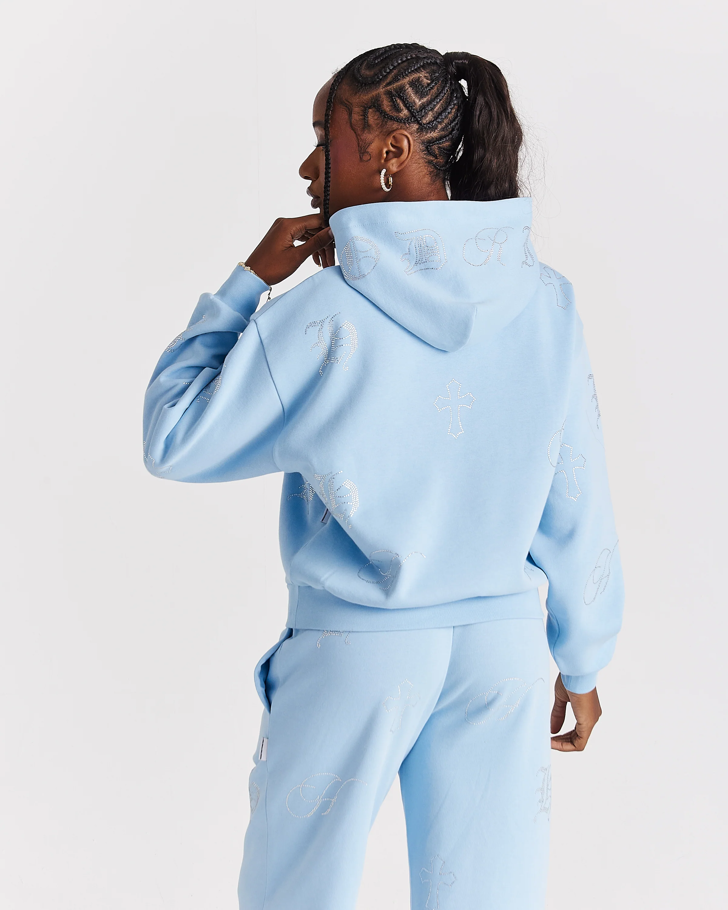 Crystal Mid Length Hoodie - Light Blue/Rhinestone - Image 2